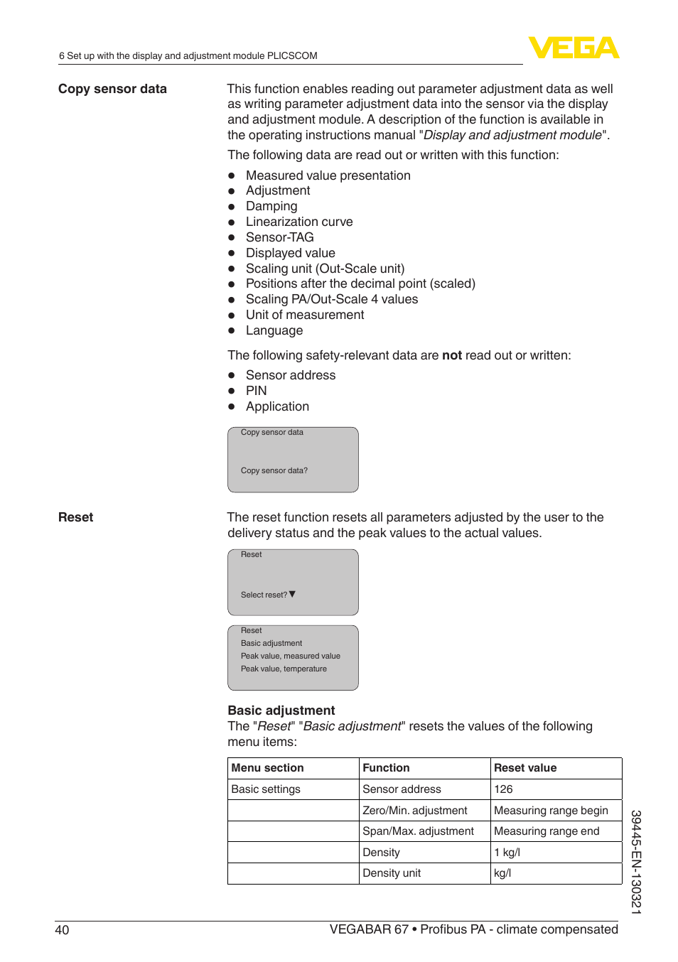 VEGA VEGABAR 67 Profibus PA - climate compensated User Manual | Page 40 / 72
