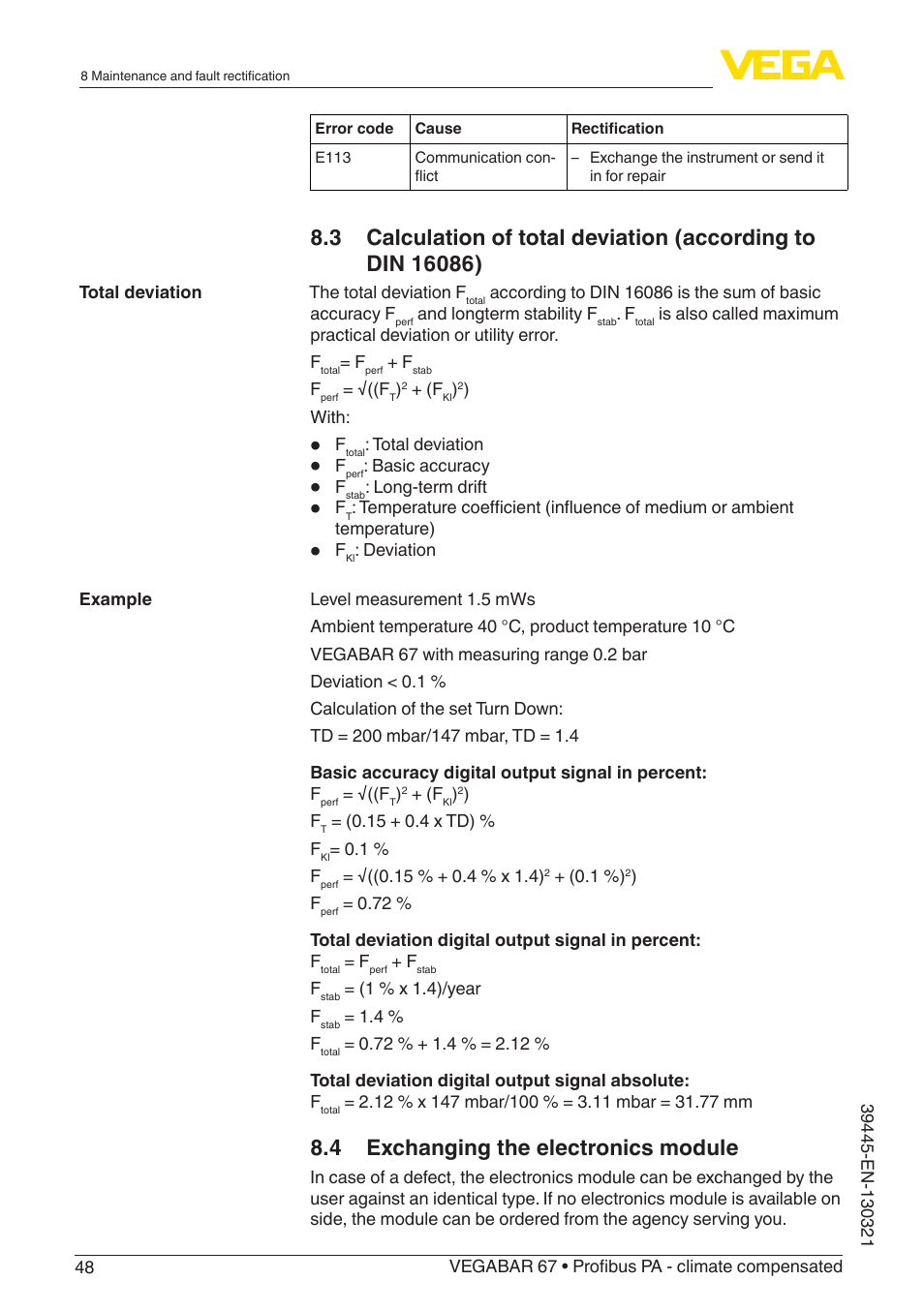 4 exchanging the electronics module | VEGA VEGABAR 67 Profibus PA - climate compensated User Manual | Page 48 / 72