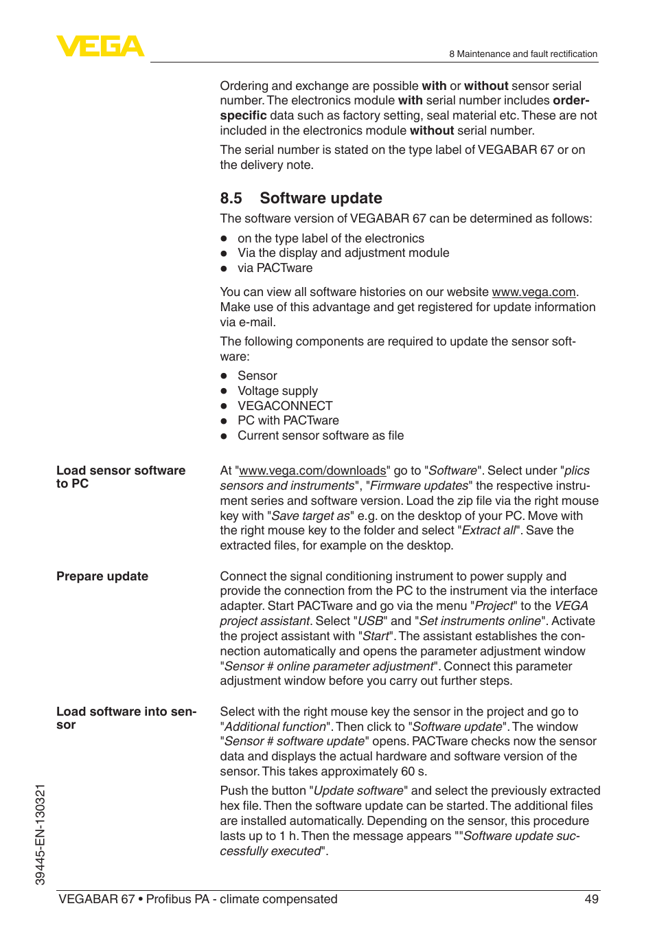 VEGA VEGABAR 67 Profibus PA - climate compensated User Manual | Page 49 / 72