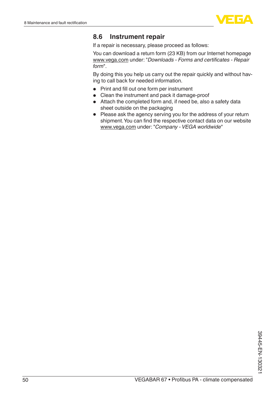 VEGA VEGABAR 67 Profibus PA - climate compensated User Manual | Page 50 / 72