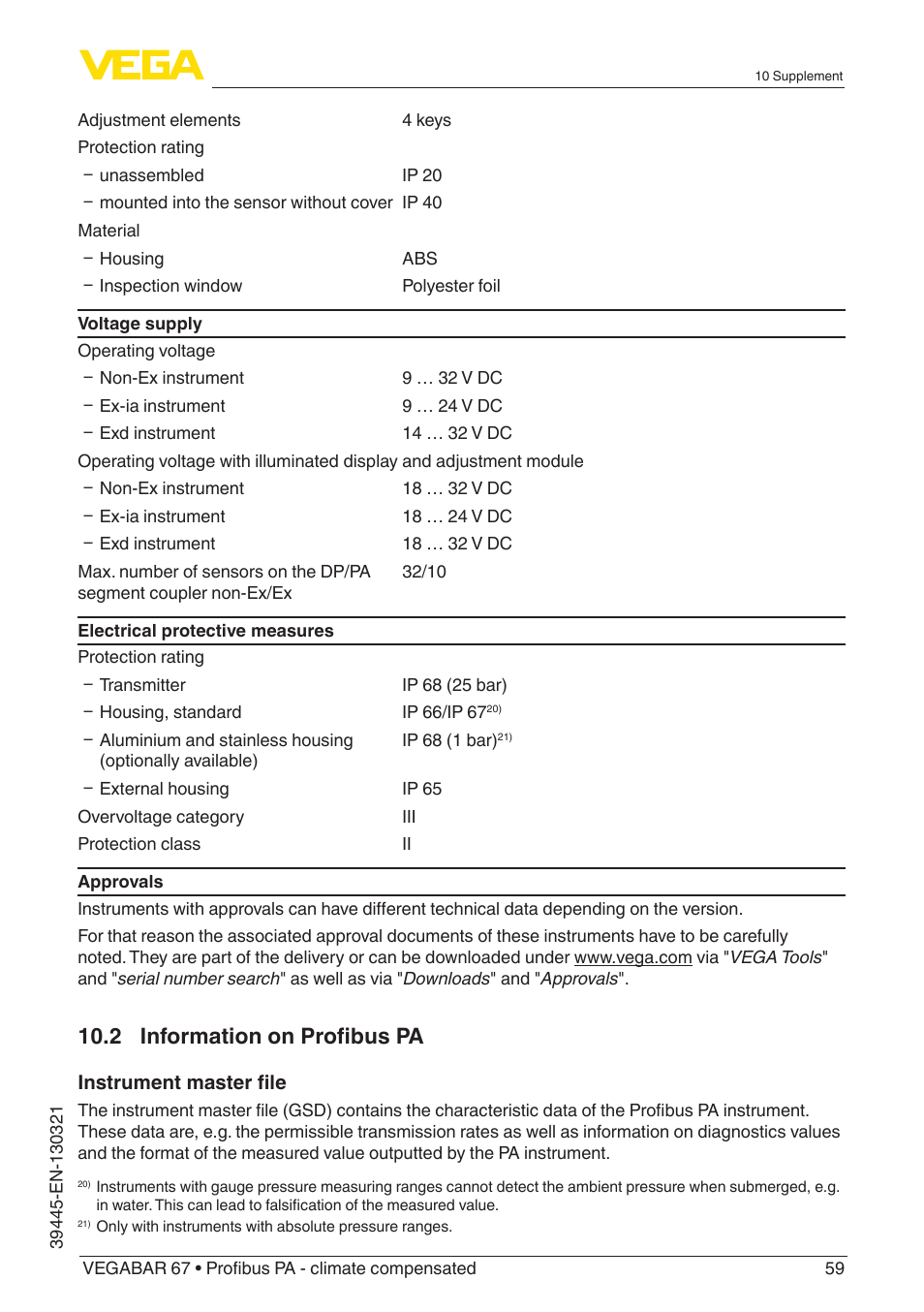 2 information on profibus pa | VEGA VEGABAR 67 Profibus PA - climate compensated User Manual | Page 59 / 72