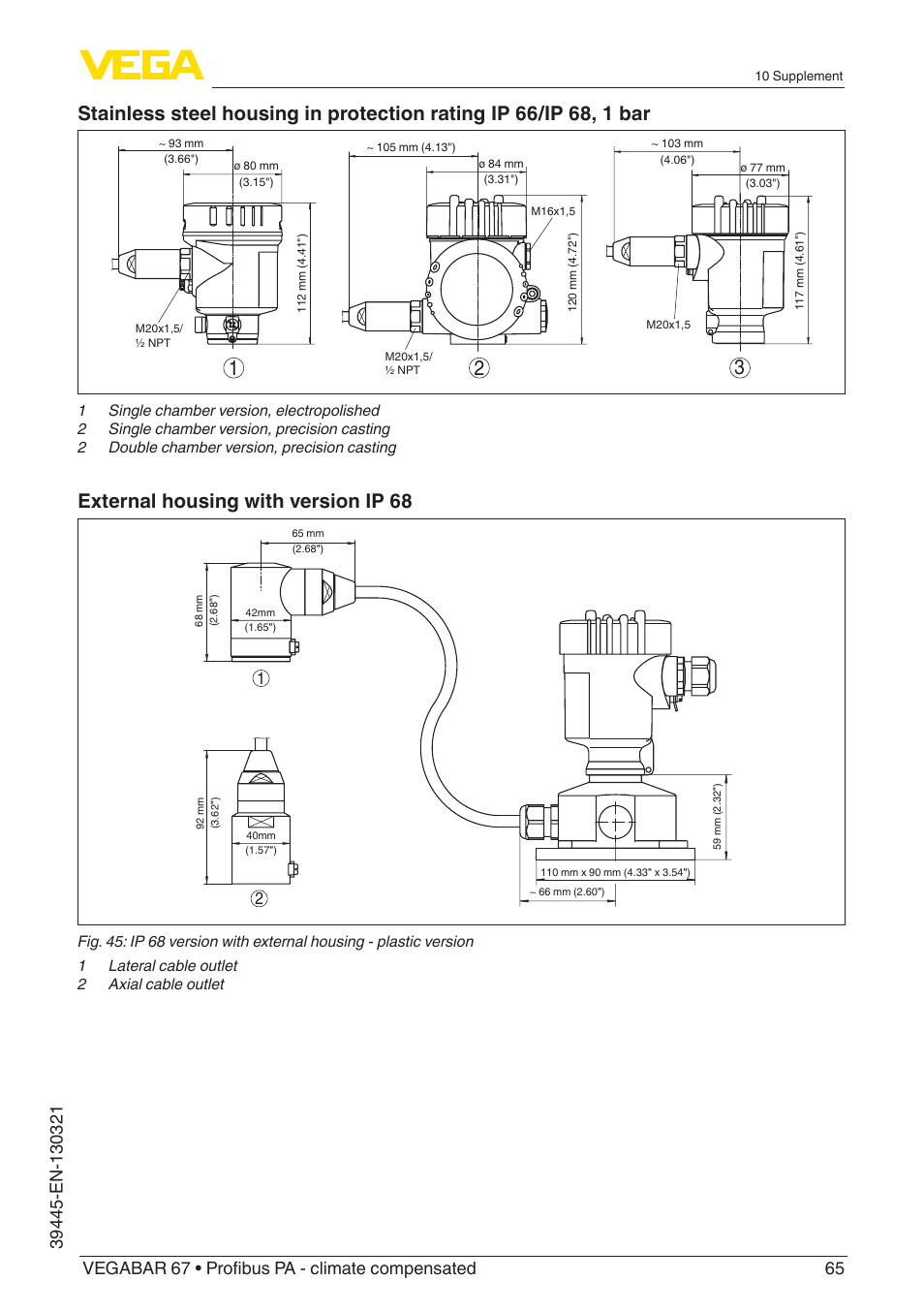 External housing with version ip 68 | VEGA VEGABAR 67 Profibus PA - climate compensated User Manual | Page 65 / 72