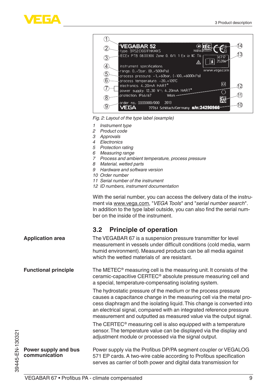 2 principle of operation | VEGA VEGABAR 67 Profibus PA - climate compensated User Manual | Page 9 / 72