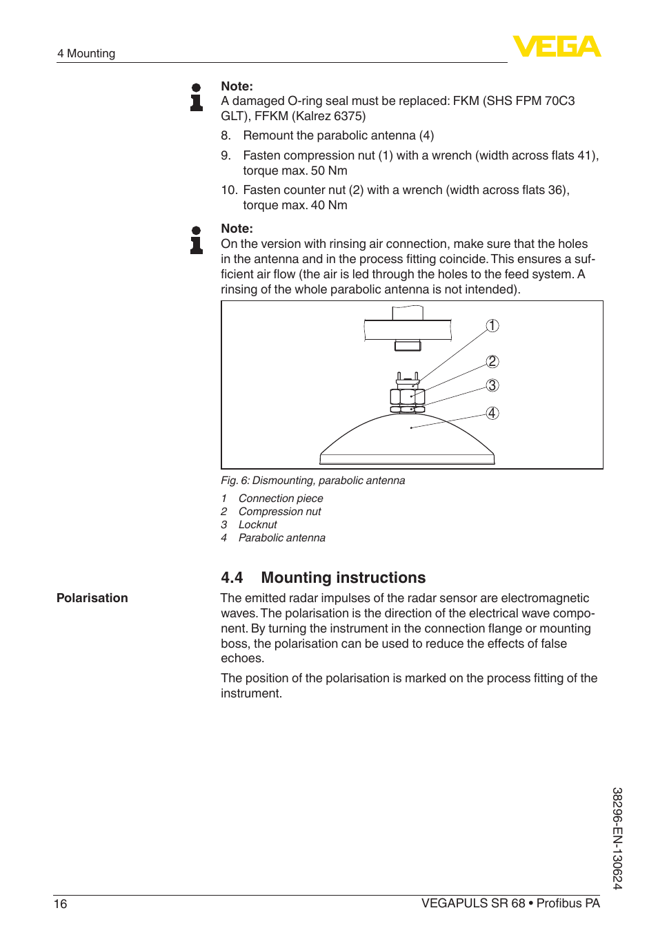 4 mounting instructions | VEGA VEGAPULS SR 68 Profibus PA User Manual | Page 16 / 88