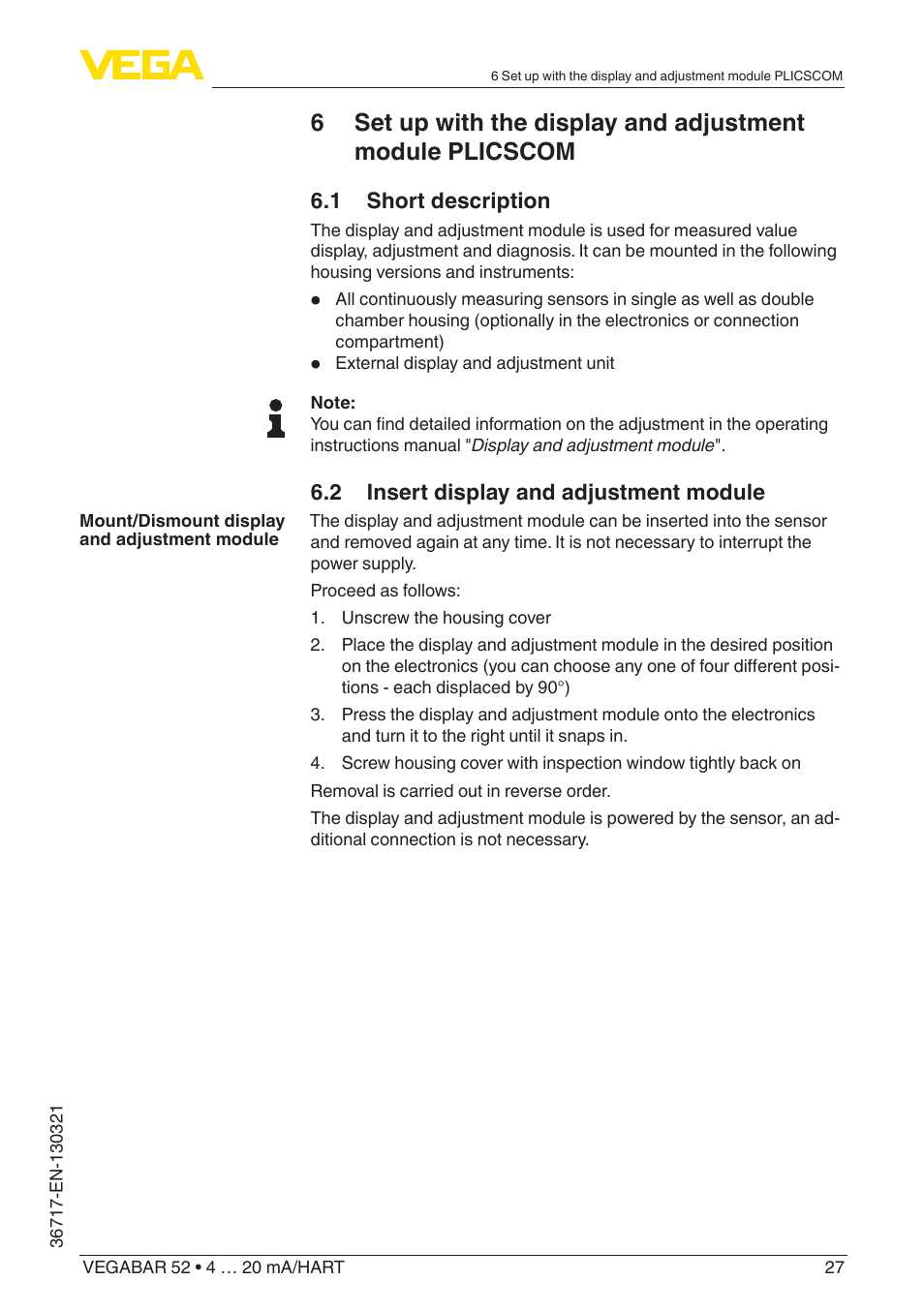 VEGA VEGABAR 52 4 … 20 mA_HART User Manual | Page 27 / 76