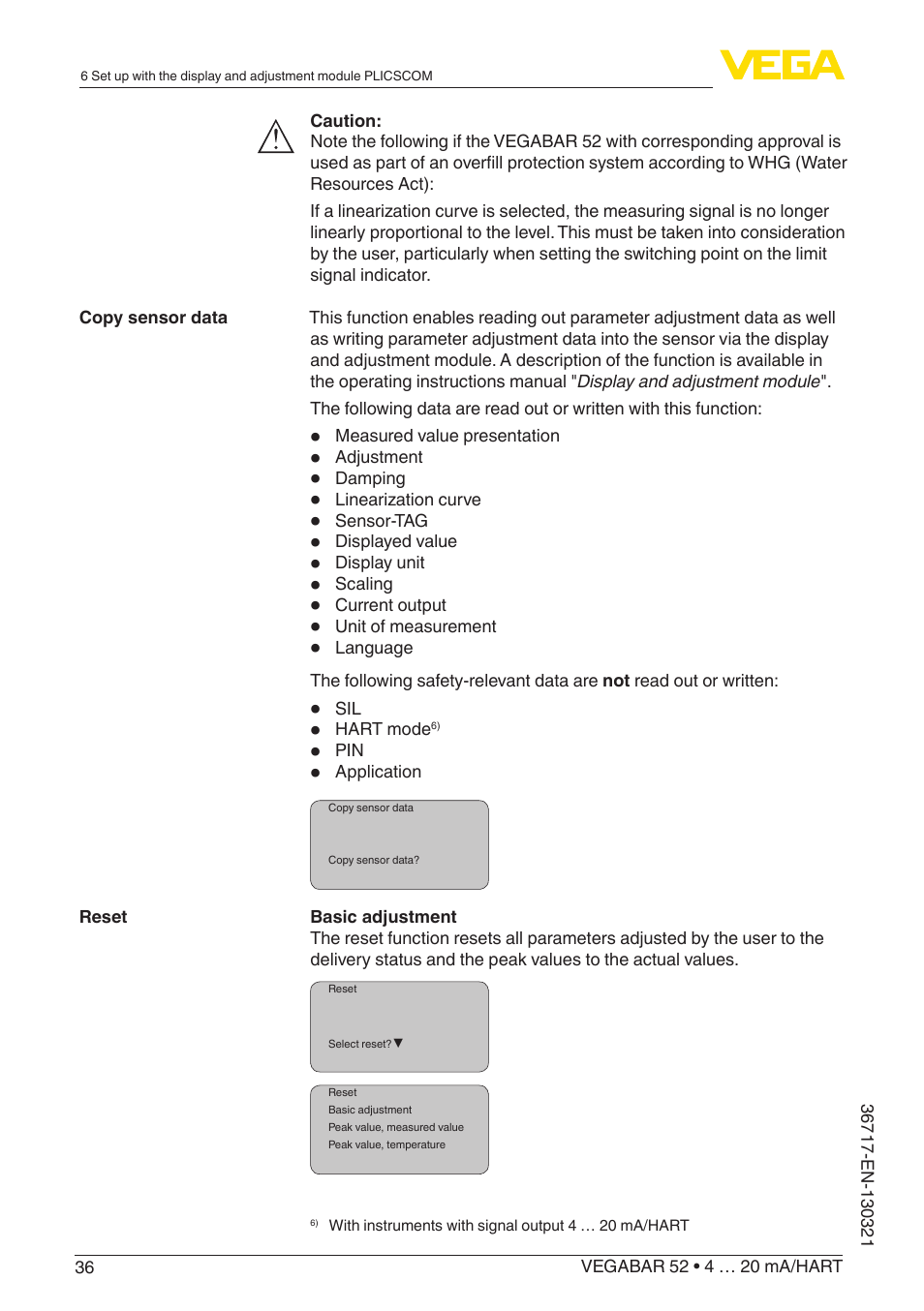 VEGA VEGABAR 52 4 … 20 mA_HART User Manual | Page 36 / 76
