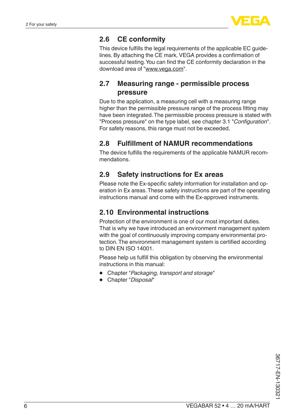 VEGA VEGABAR 52 4 … 20 mA_HART User Manual | Page 6 / 76