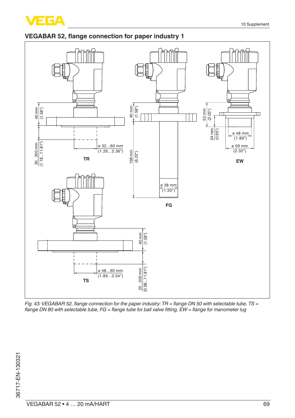 Vegabar 52, flange connection for paper industry 1 | VEGA VEGABAR 52 4 … 20 mA_HART User Manual | Page 69 / 76