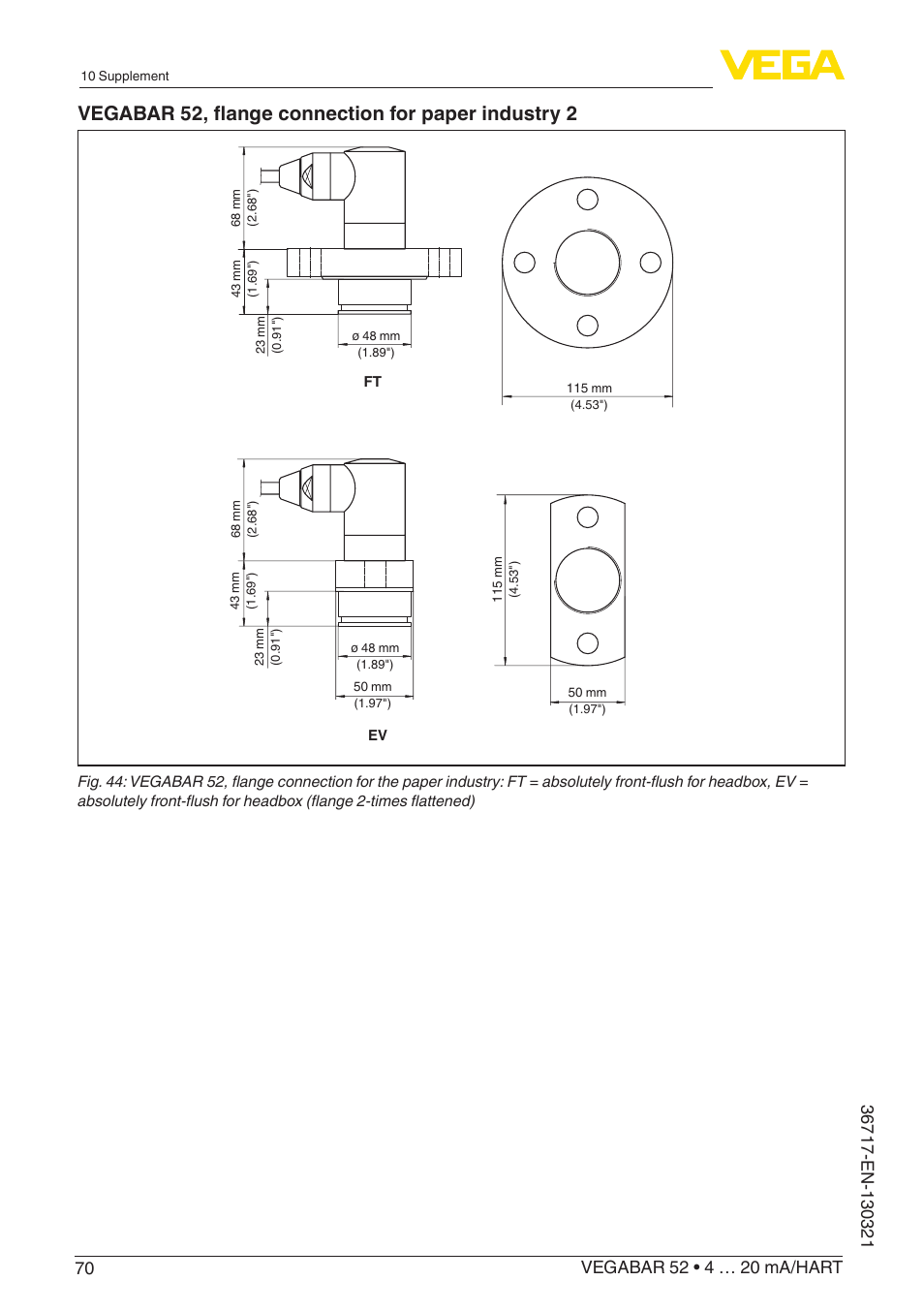 Vegabar 52, flange connection for paper industry 2 | VEGA VEGABAR 52 4 … 20 mA_HART User Manual | Page 70 / 76