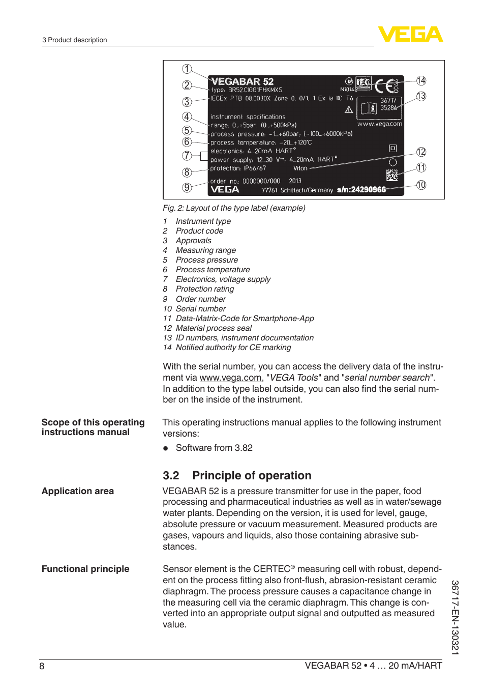 2 principle of operation | VEGA VEGABAR 52 4 … 20 mA_HART User Manual | Page 8 / 76