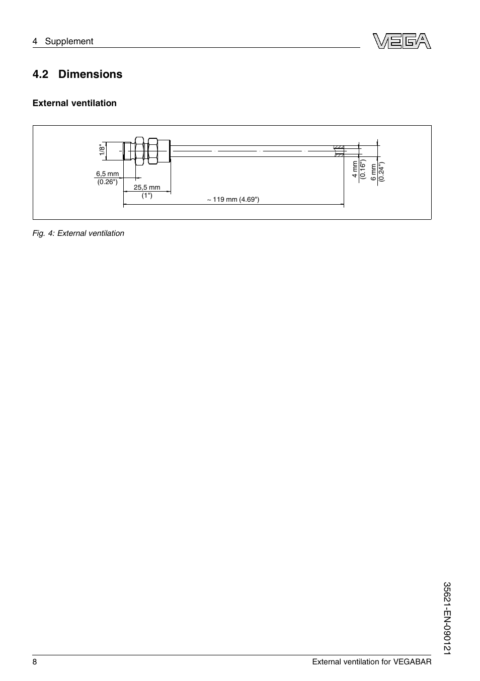 2 dimensions | VEGA VEGABAR External ventilation User Manual | Page 8 / 12