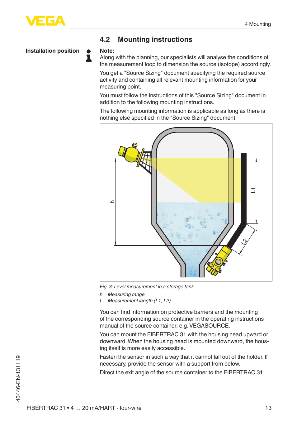 2 mounting instructions | VEGA FIBERTRAC 31 4 … 20 mA_HART - four-wire User Manual | Page 13 / 80