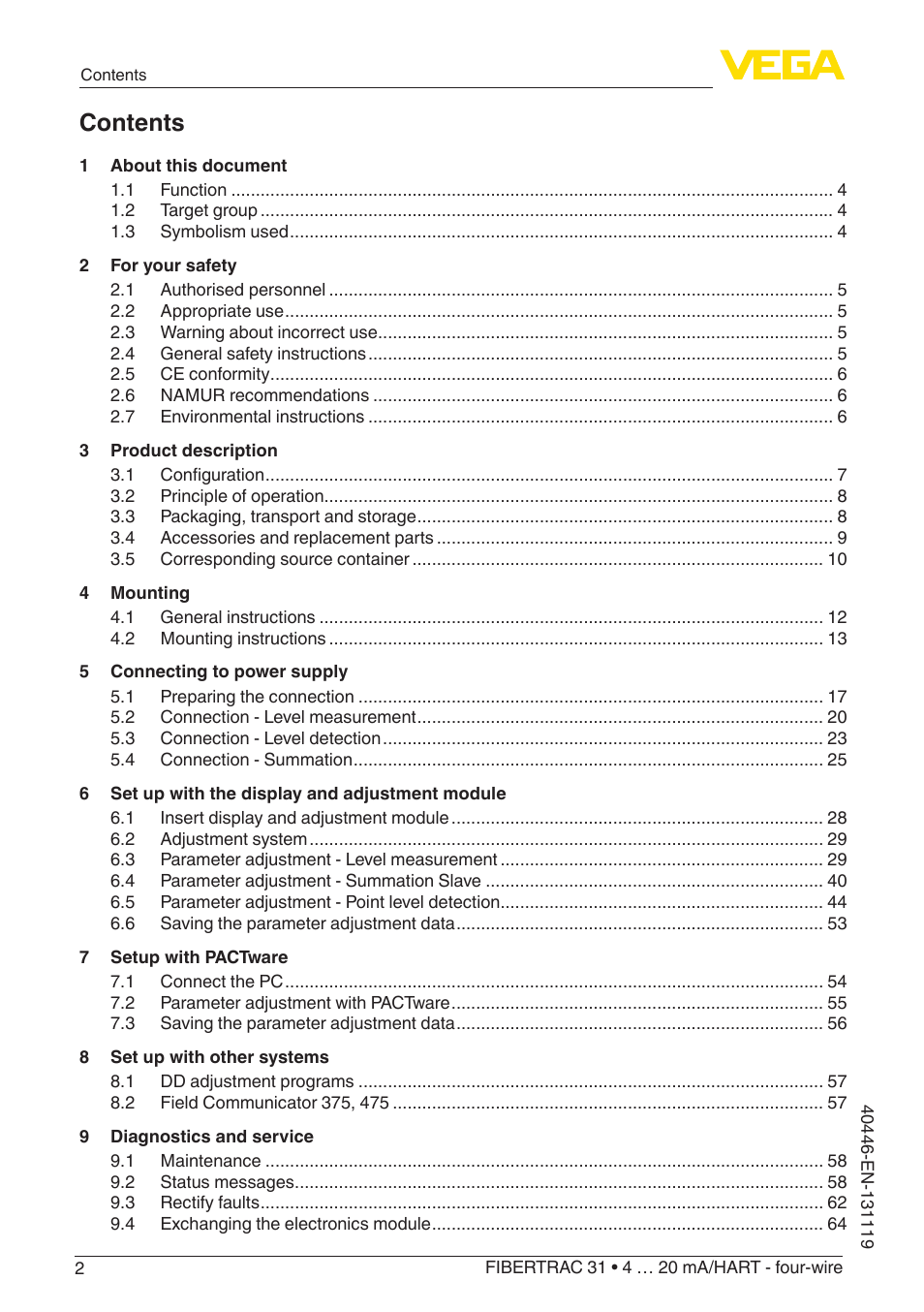 VEGA FIBERTRAC 31 4 … 20 mA_HART - four-wire User Manual | Page 2 / 80