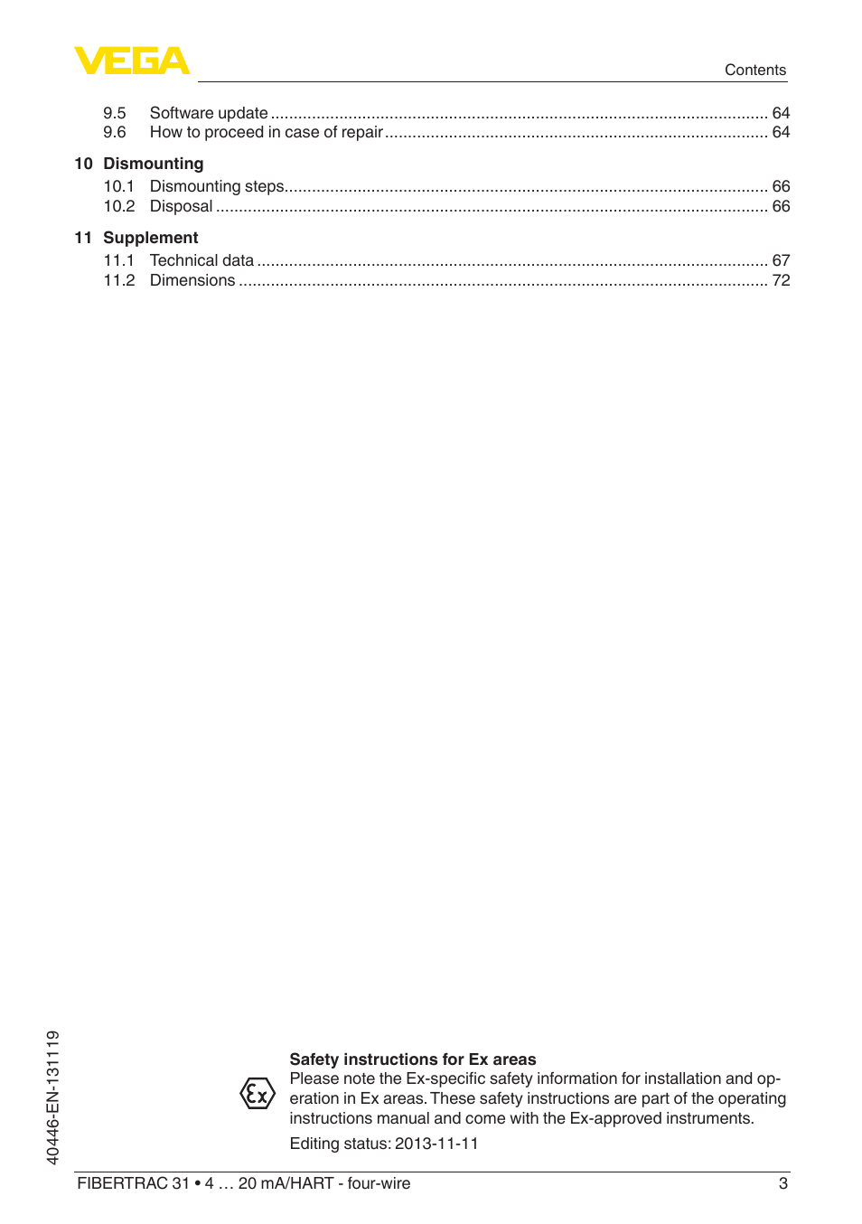 VEGA FIBERTRAC 31 4 … 20 mA_HART - four-wire User Manual | Page 3 / 80