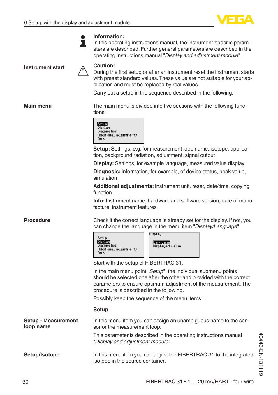 VEGA FIBERTRAC 31 4 … 20 mA_HART - four-wire User Manual | Page 30 / 80