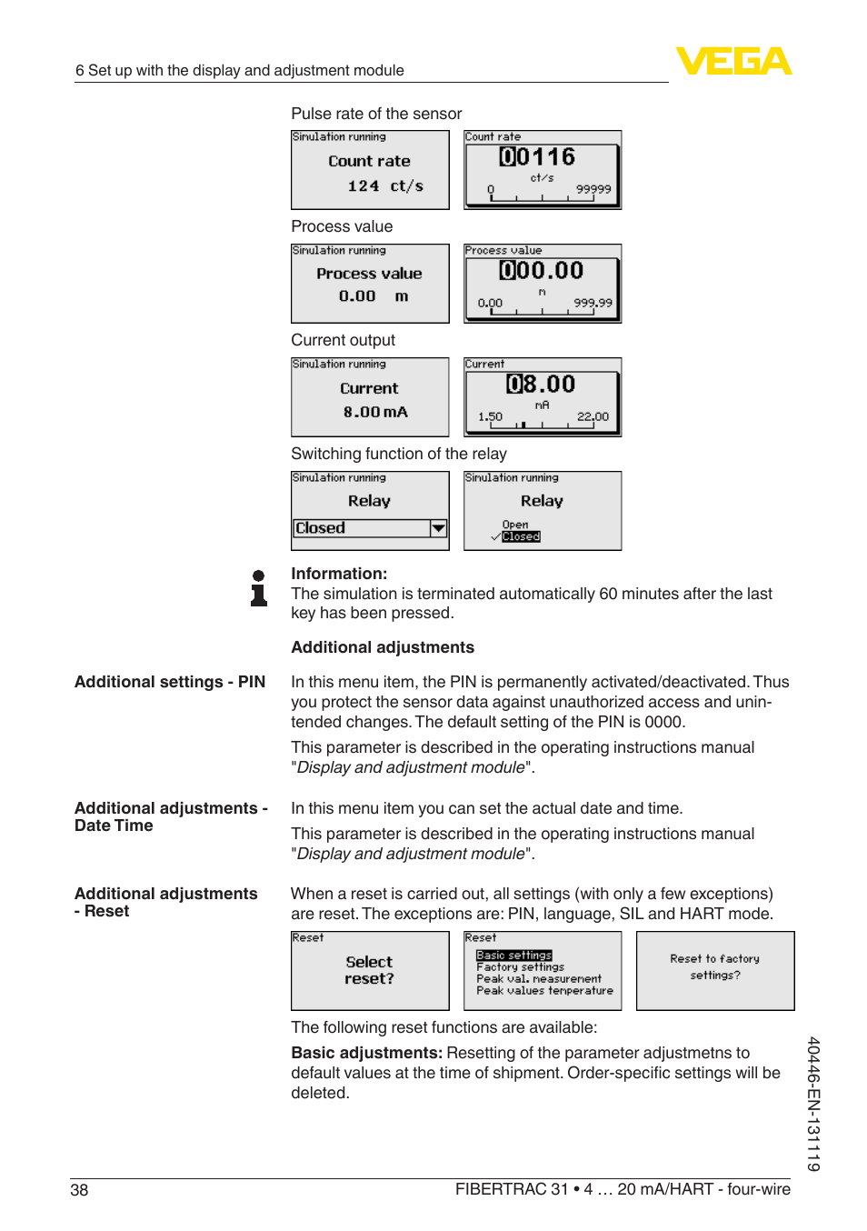 VEGA FIBERTRAC 31 4 … 20 mA_HART - four-wire User Manual | Page 38 / 80