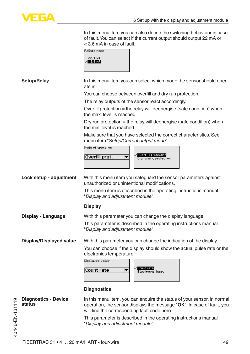 VEGA FIBERTRAC 31 4 … 20 mA_HART - four-wire User Manual | Page 49 / 80