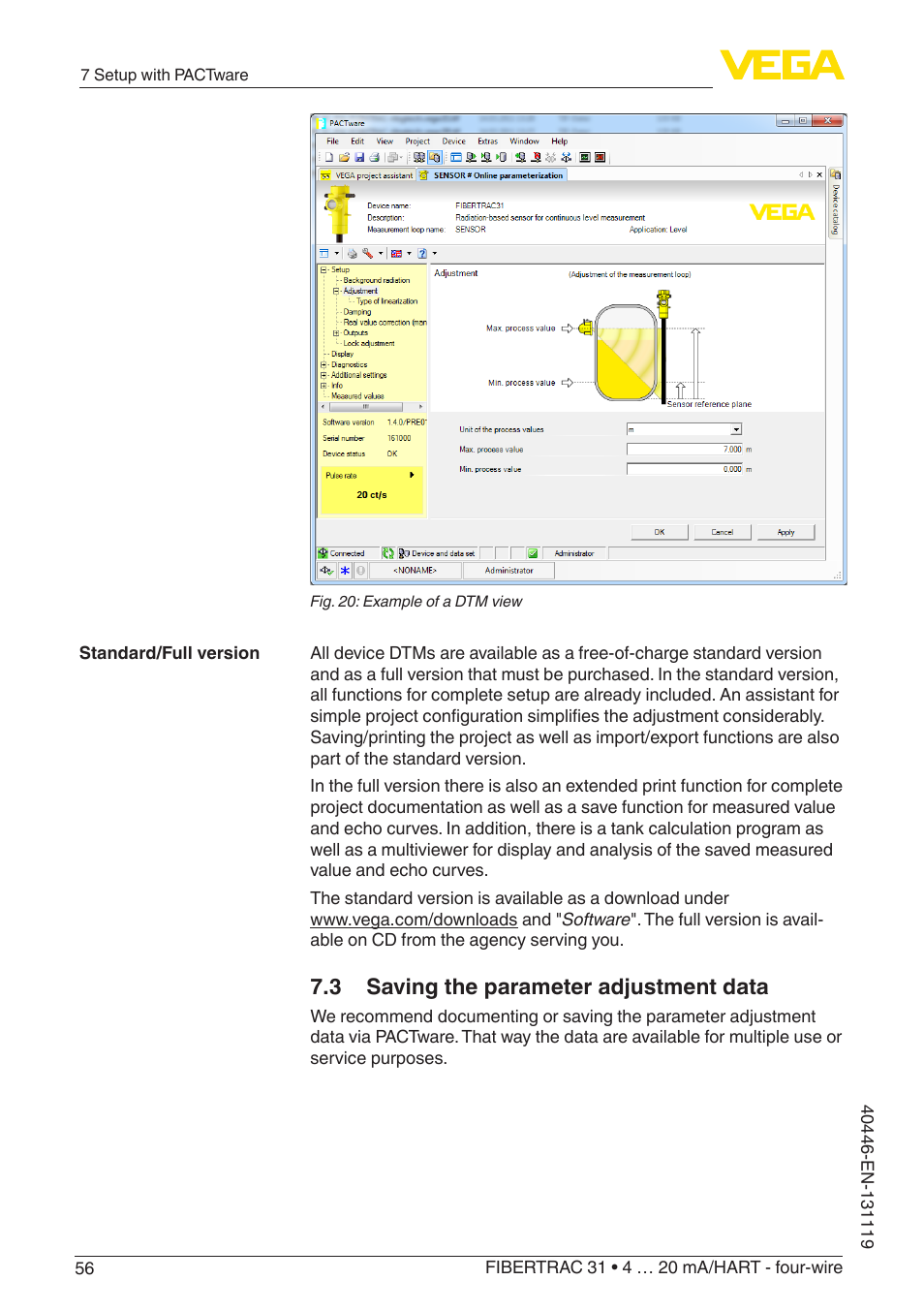 3 saving the parameter adjustment data | VEGA FIBERTRAC 31 4 … 20 mA_HART - four-wire User Manual | Page 56 / 80