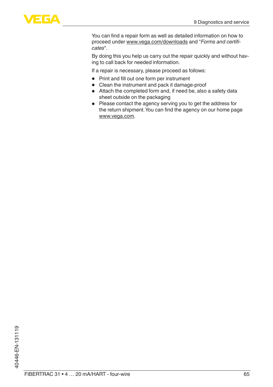 VEGA FIBERTRAC 31 4 … 20 mA_HART - four-wire User Manual | Page 65 / 80