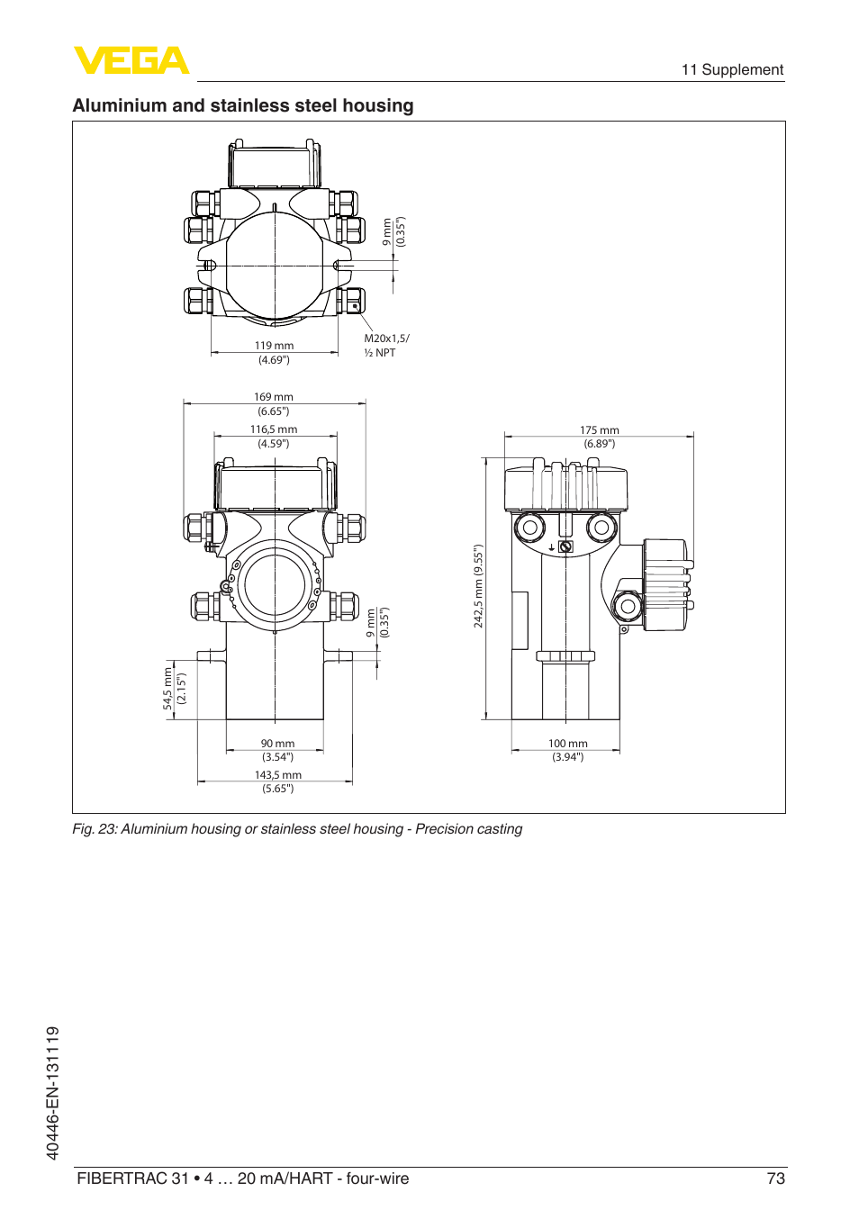 Aluminium and stainless steel housing | VEGA FIBERTRAC 31 4 … 20 mA_HART - four-wire User Manual | Page 73 / 80