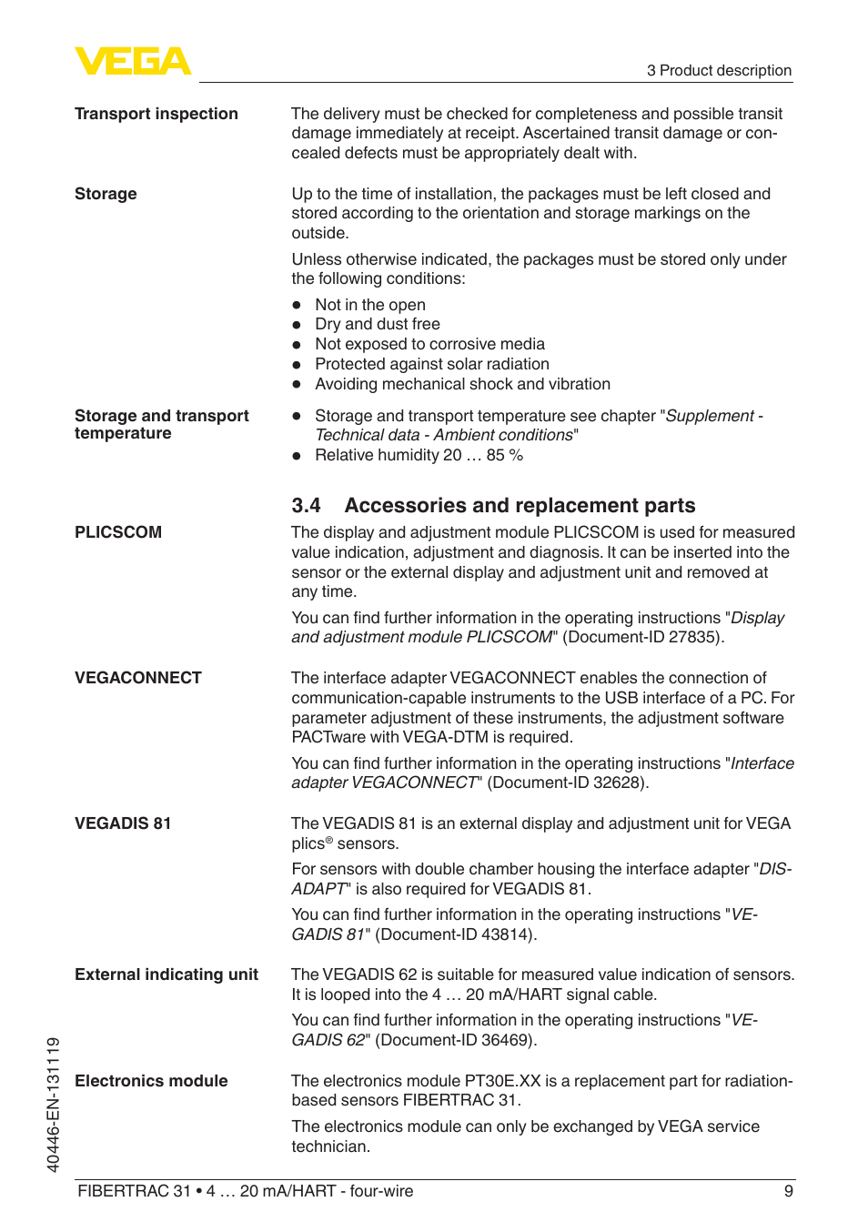 4 accessories and replacement parts | VEGA FIBERTRAC 31 4 … 20 mA_HART - four-wire User Manual | Page 9 / 80