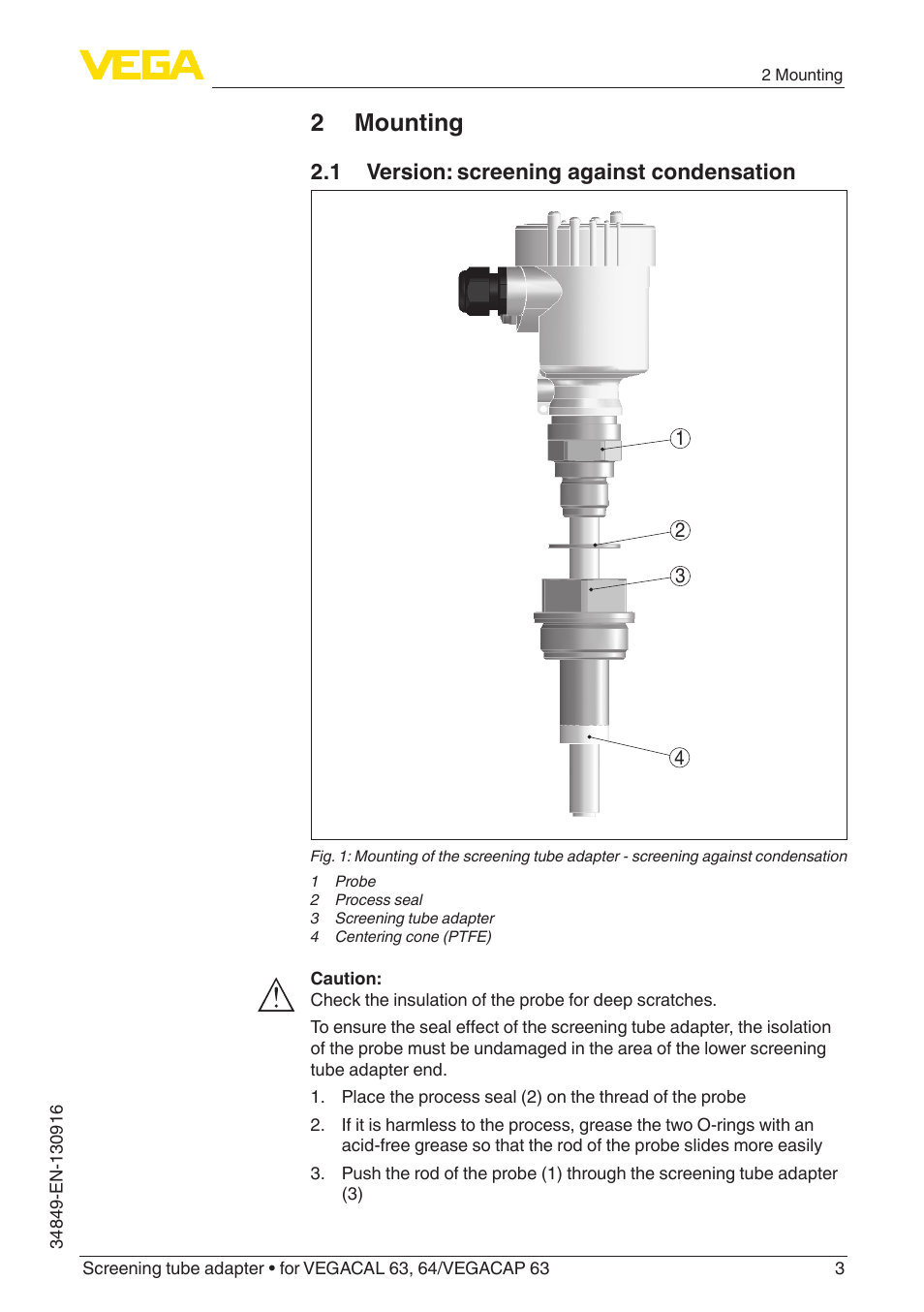 2 mounting, 1 version: screening against condensation | VEGA VEGACAP 63 Screening tube adapter Rod ø 16 mm User Manual | Page 3 / 12