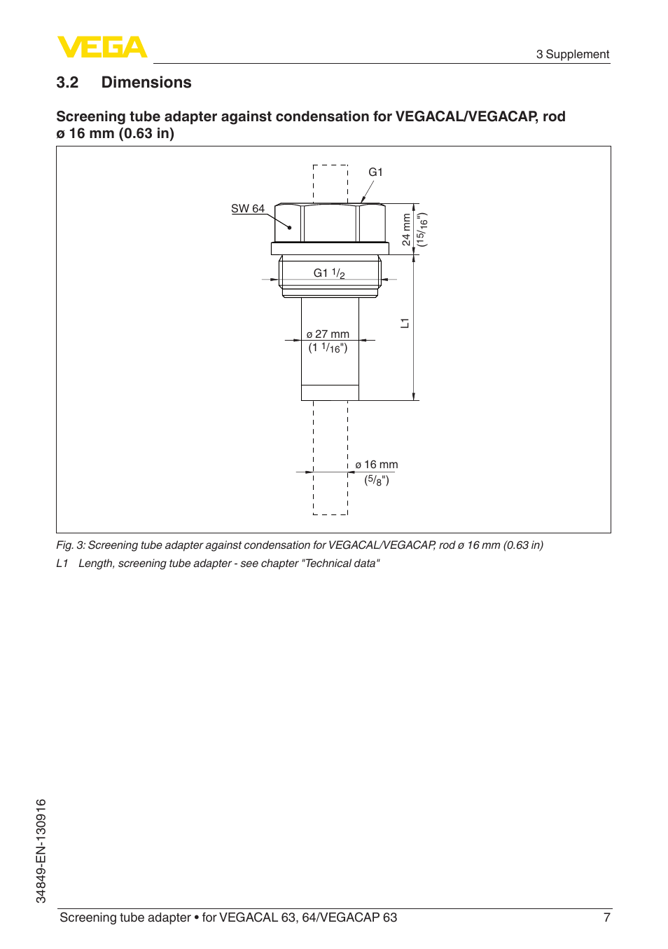 2 dimensions | VEGA VEGACAP 63 Screening tube adapter Rod ø 16 mm User Manual | Page 7 / 12