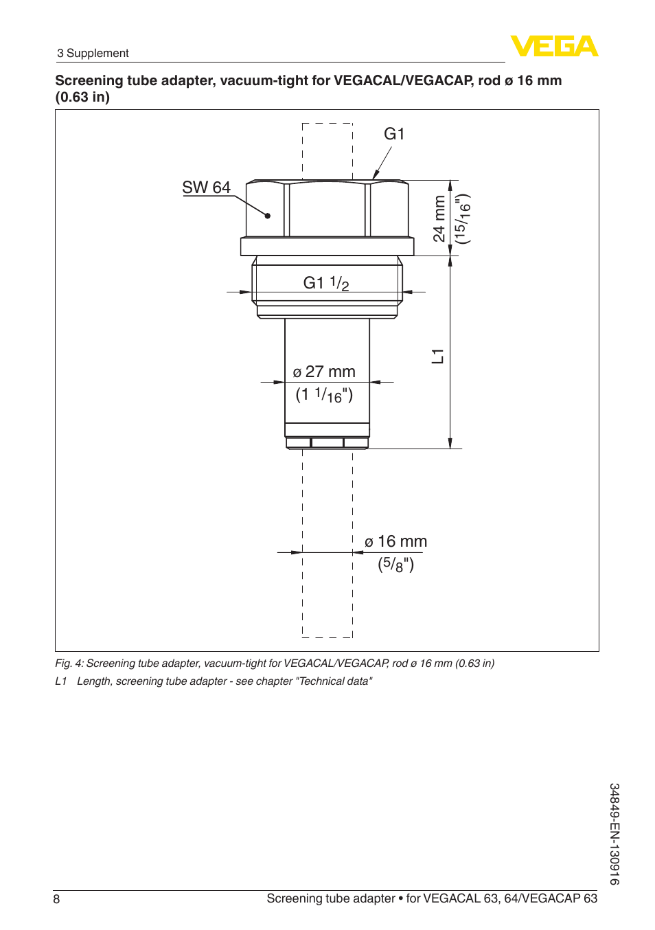 VEGA VEGACAP 63 Screening tube adapter Rod ø 16 mm User Manual | Page 8 / 12