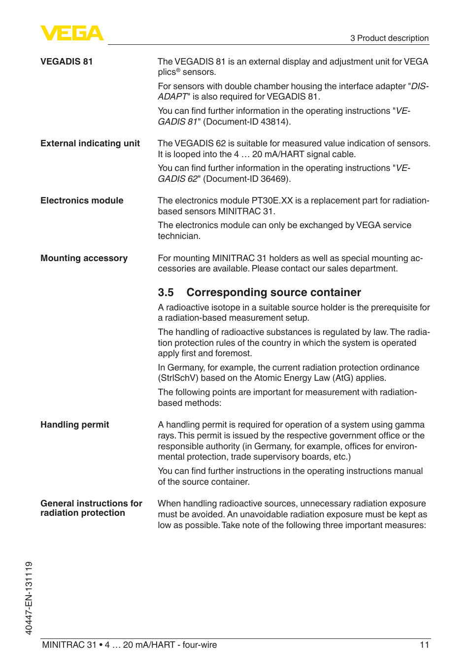 5 corresponding source container | VEGA MINITRAC 31 4 … 20 mA_HART - four-wire User Manual | Page 11 / 88