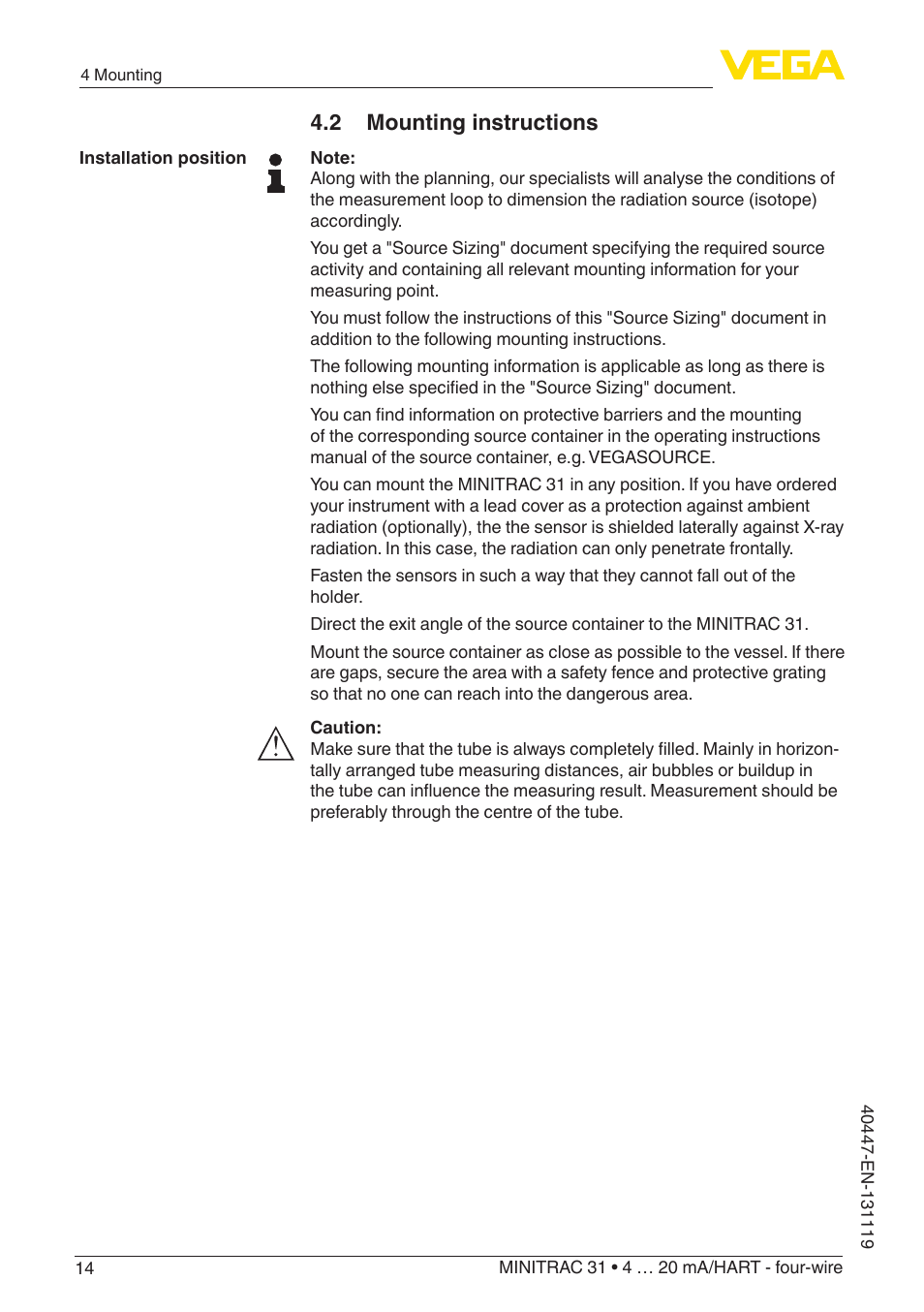 2 mounting instructions | VEGA MINITRAC 31 4 … 20 mA_HART - four-wire User Manual | Page 14 / 88
