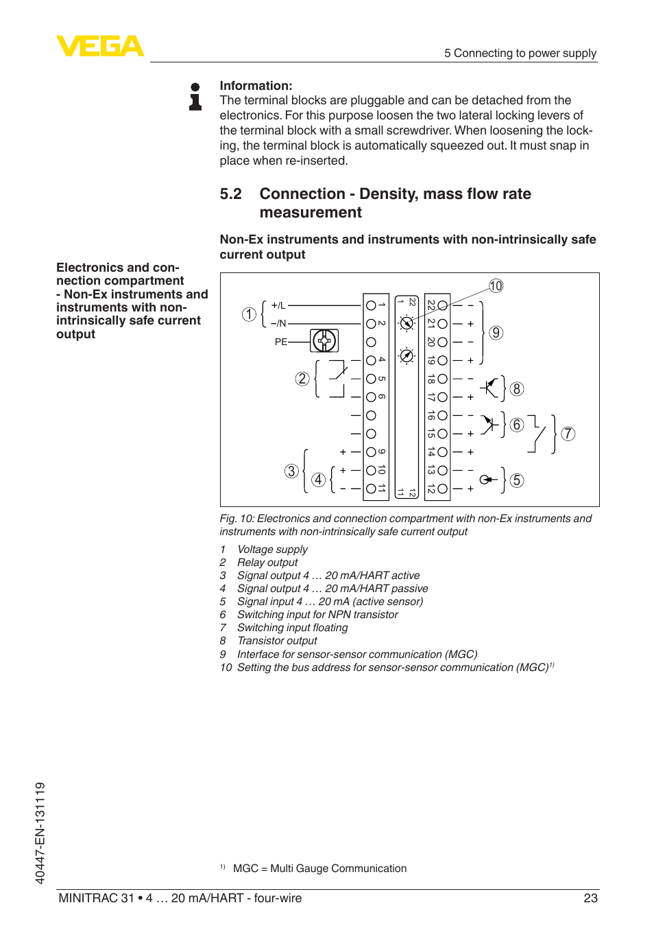 2 connection - density, mass flow rate measurement | VEGA MINITRAC 31 4 … 20 mA_HART - four-wire User Manual | Page 23 / 88