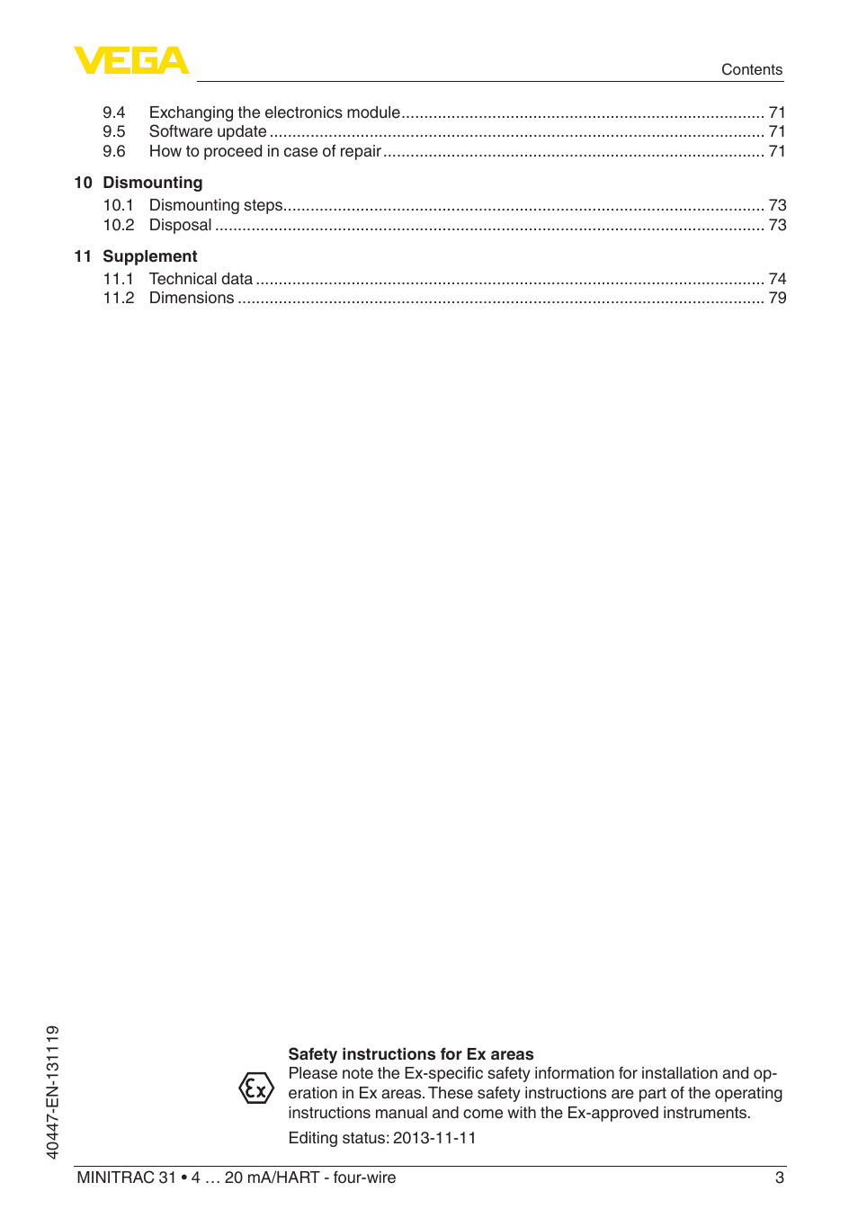 VEGA MINITRAC 31 4 … 20 mA_HART - four-wire User Manual | Page 3 / 88