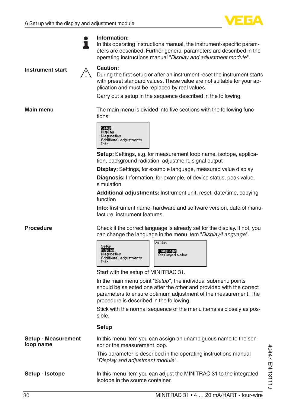 VEGA MINITRAC 31 4 … 20 mA_HART - four-wire User Manual | Page 30 / 88