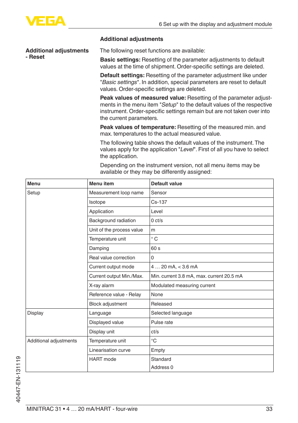 VEGA MINITRAC 31 4 … 20 mA_HART - four-wire User Manual | Page 33 / 88