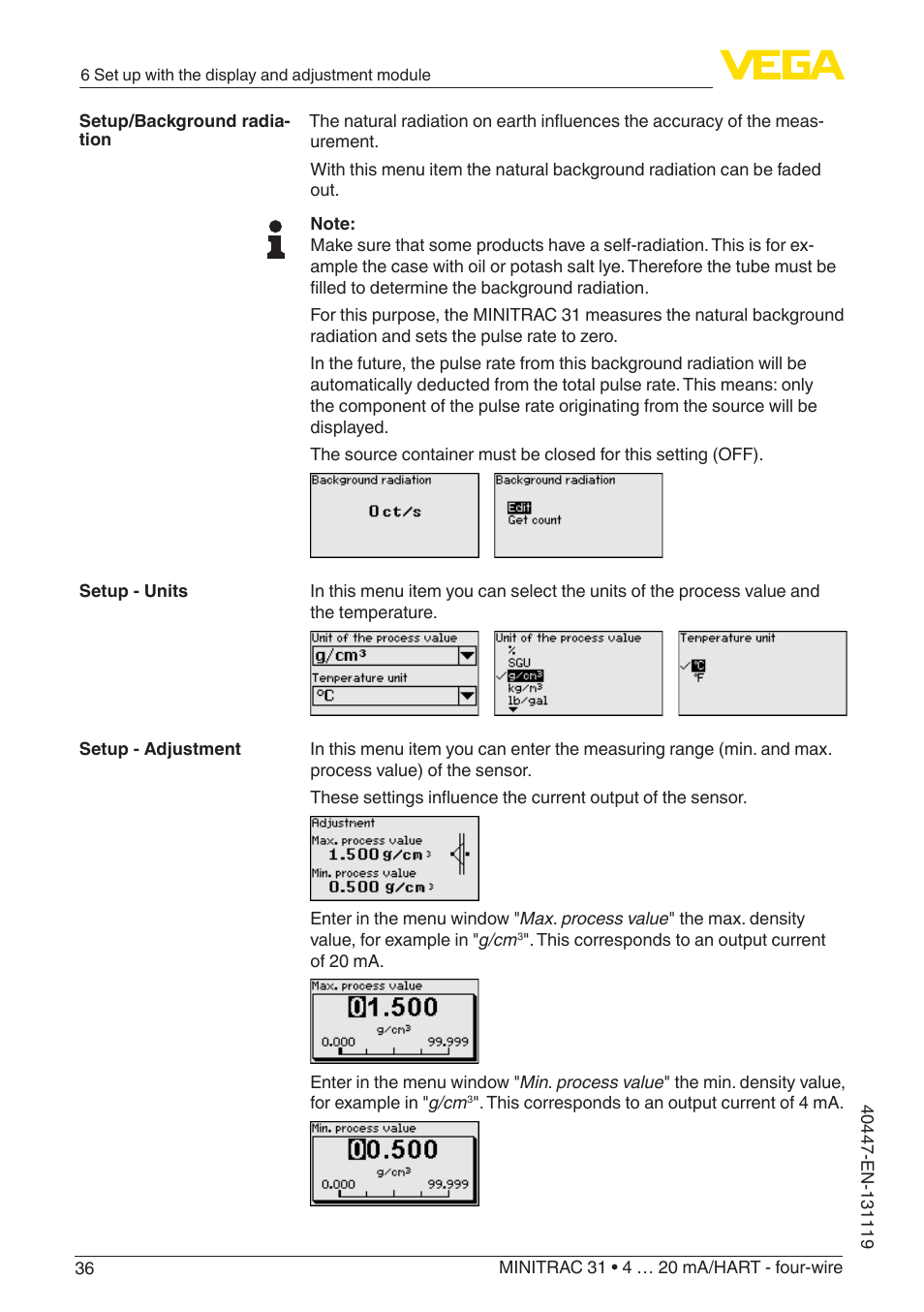 VEGA MINITRAC 31 4 … 20 mA_HART - four-wire User Manual | Page 36 / 88