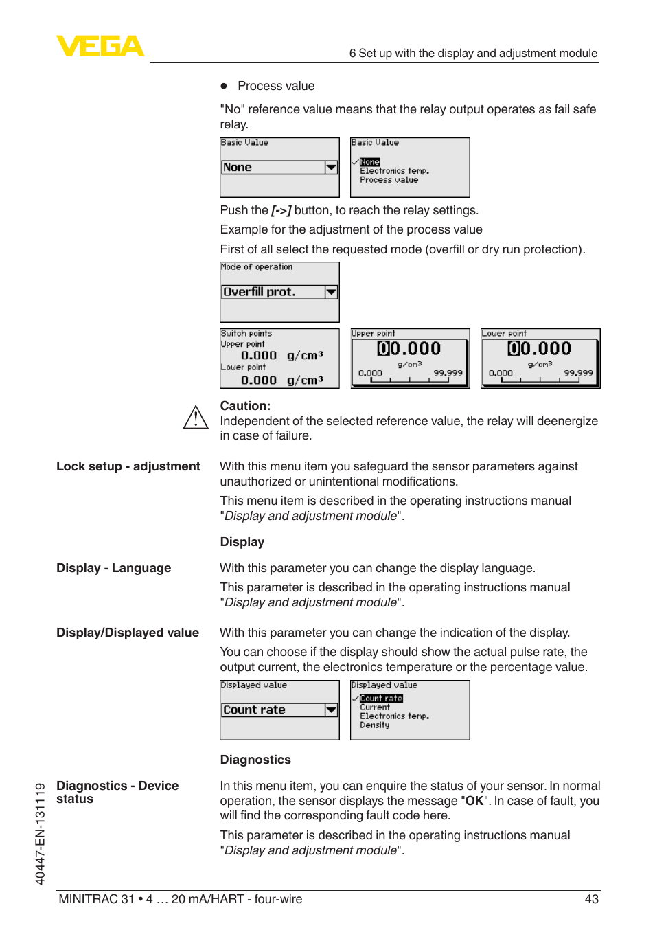 VEGA MINITRAC 31 4 … 20 mA_HART - four-wire User Manual | Page 43 / 88
