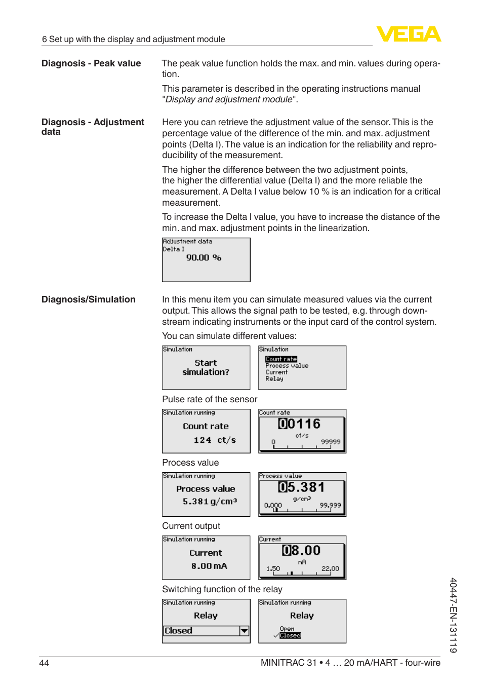 VEGA MINITRAC 31 4 … 20 mA_HART - four-wire User Manual | Page 44 / 88