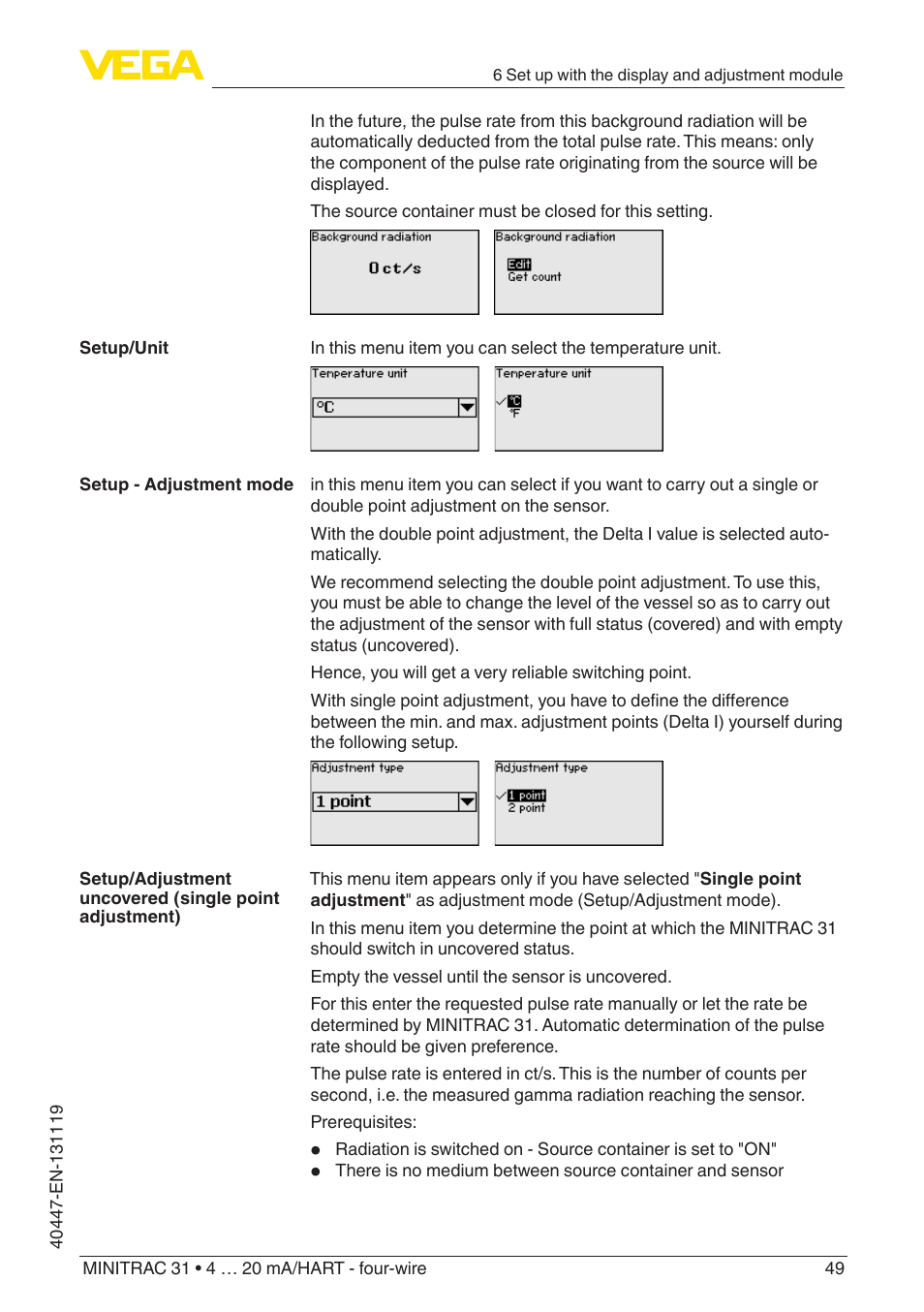 VEGA MINITRAC 31 4 … 20 mA_HART - four-wire User Manual | Page 49 / 88