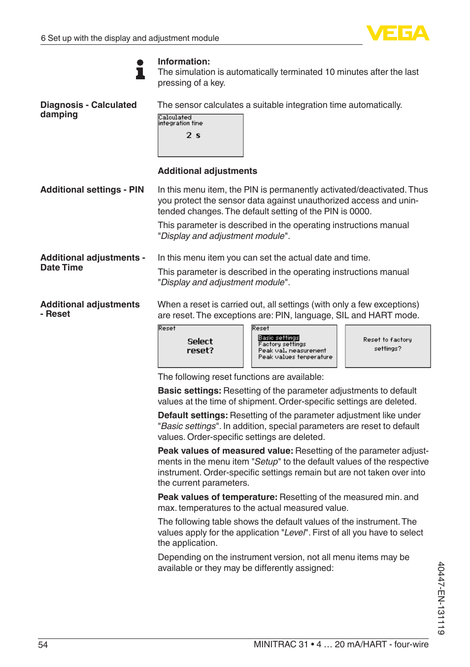 VEGA MINITRAC 31 4 … 20 mA_HART - four-wire User Manual | Page 54 / 88