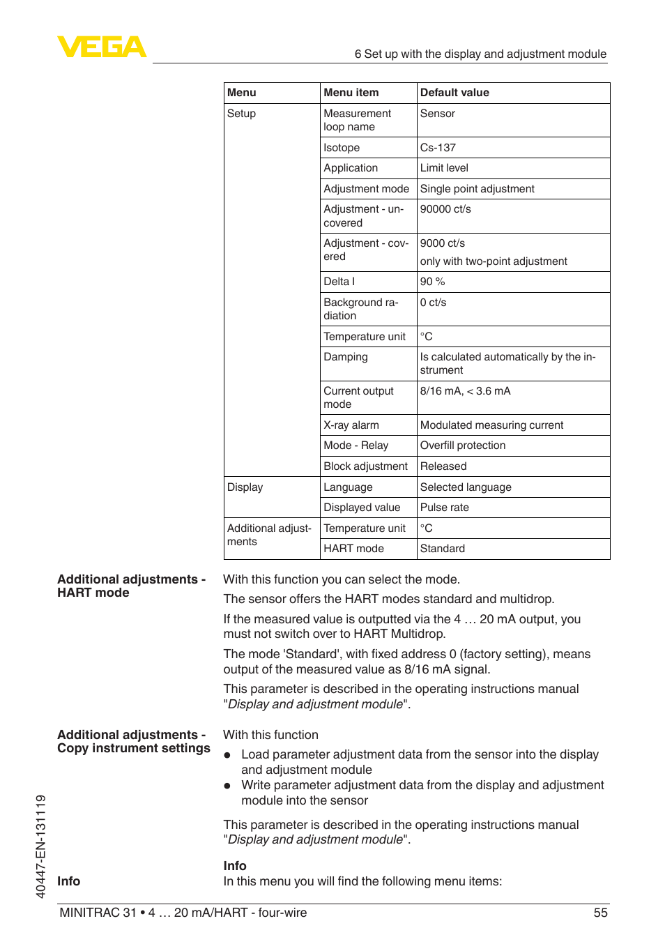 VEGA MINITRAC 31 4 … 20 mA_HART - four-wire User Manual | Page 55 / 88