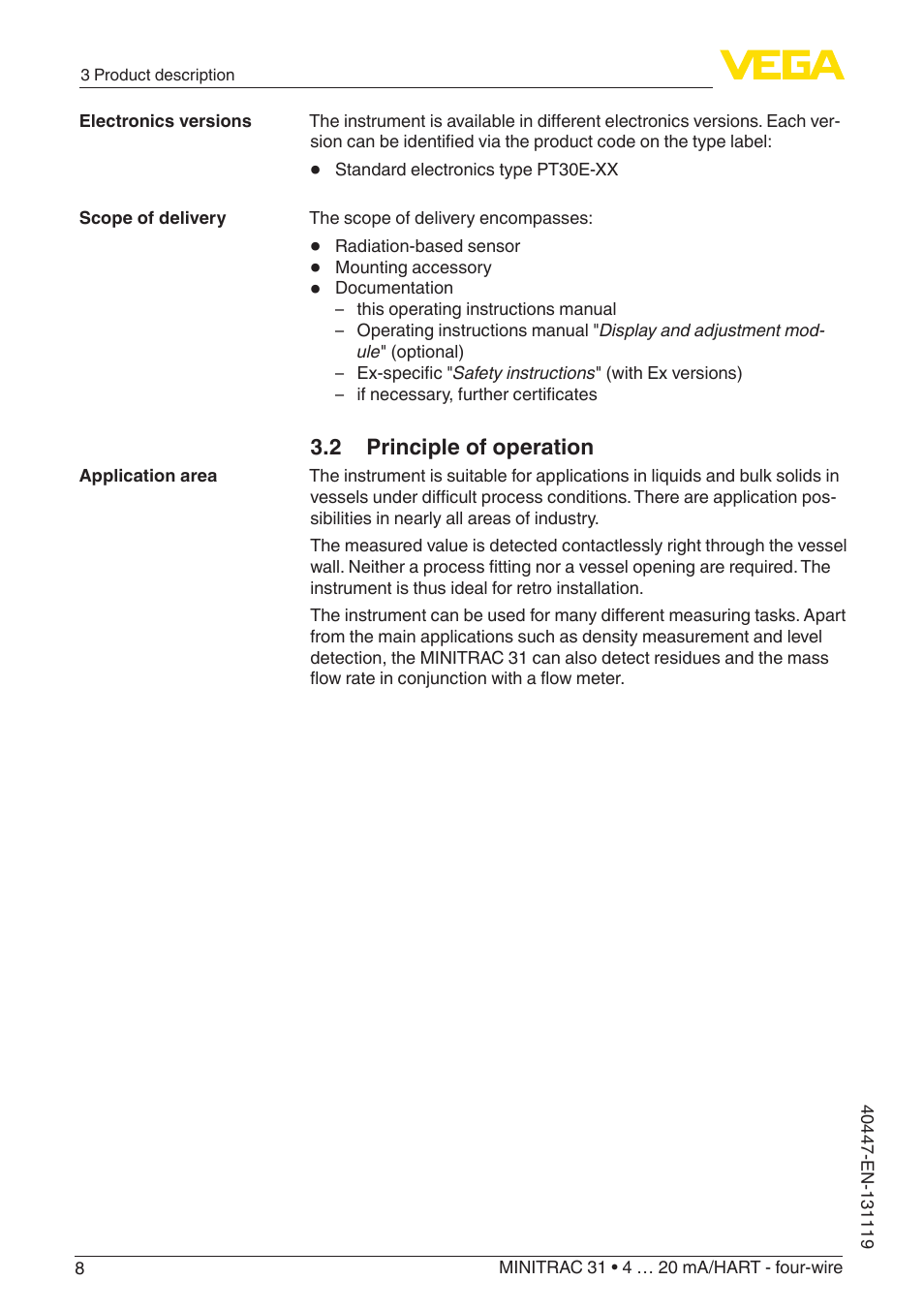 2 principle of operation | VEGA MINITRAC 31 4 … 20 mA_HART - four-wire User Manual | Page 8 / 88