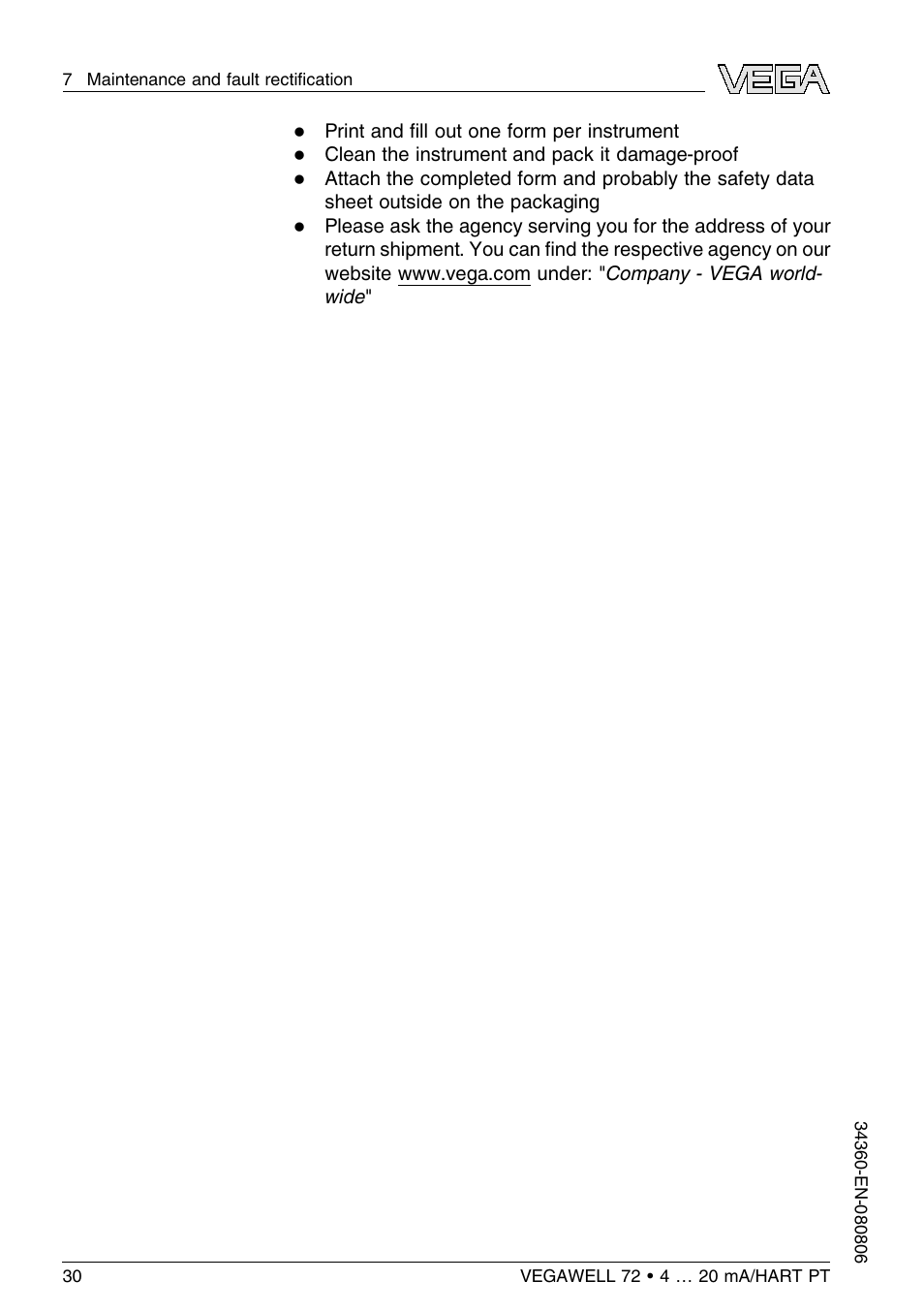 VEGA VEGAWELL 72 4 … 20 mA_HART PT 100 User Manual | Page 30 / 44