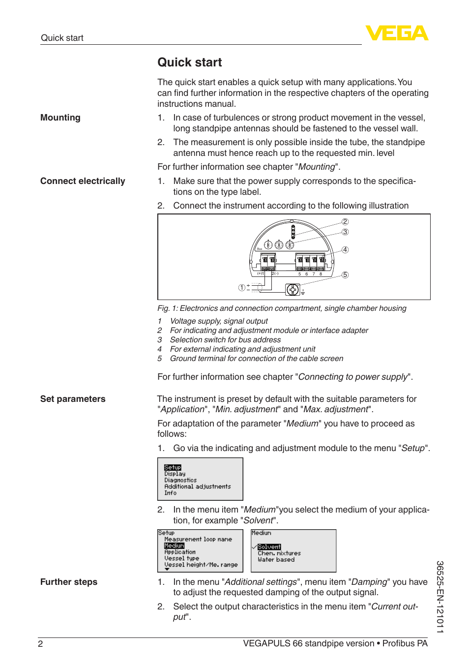 Quick start | VEGA VEGAPULS 66 (≥ 2.0.0 - ≥ 4.0.0) standpipe ver. Profibus PA User Manual | Page 2 / 64