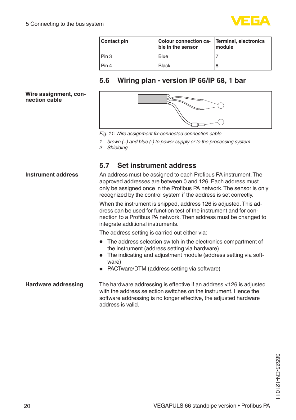 7 set instrument address | VEGA VEGAPULS 66 (≥ 2.0.0 - ≥ 4.0.0) standpipe ver. Profibus PA User Manual | Page 20 / 64