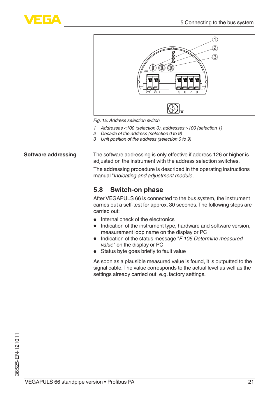 8 switch-on phase, Internal check of the electronics | VEGA VEGAPULS 66 (≥ 2.0.0 - ≥ 4.0.0) standpipe ver. Profibus PA User Manual | Page 21 / 64