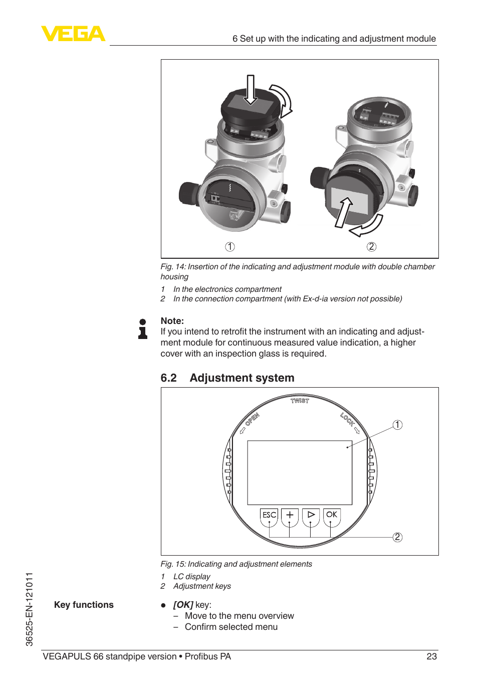 2 adjustment system | VEGA VEGAPULS 66 (≥ 2.0.0 - ≥ 4.0.0) standpipe ver. Profibus PA User Manual | Page 23 / 64