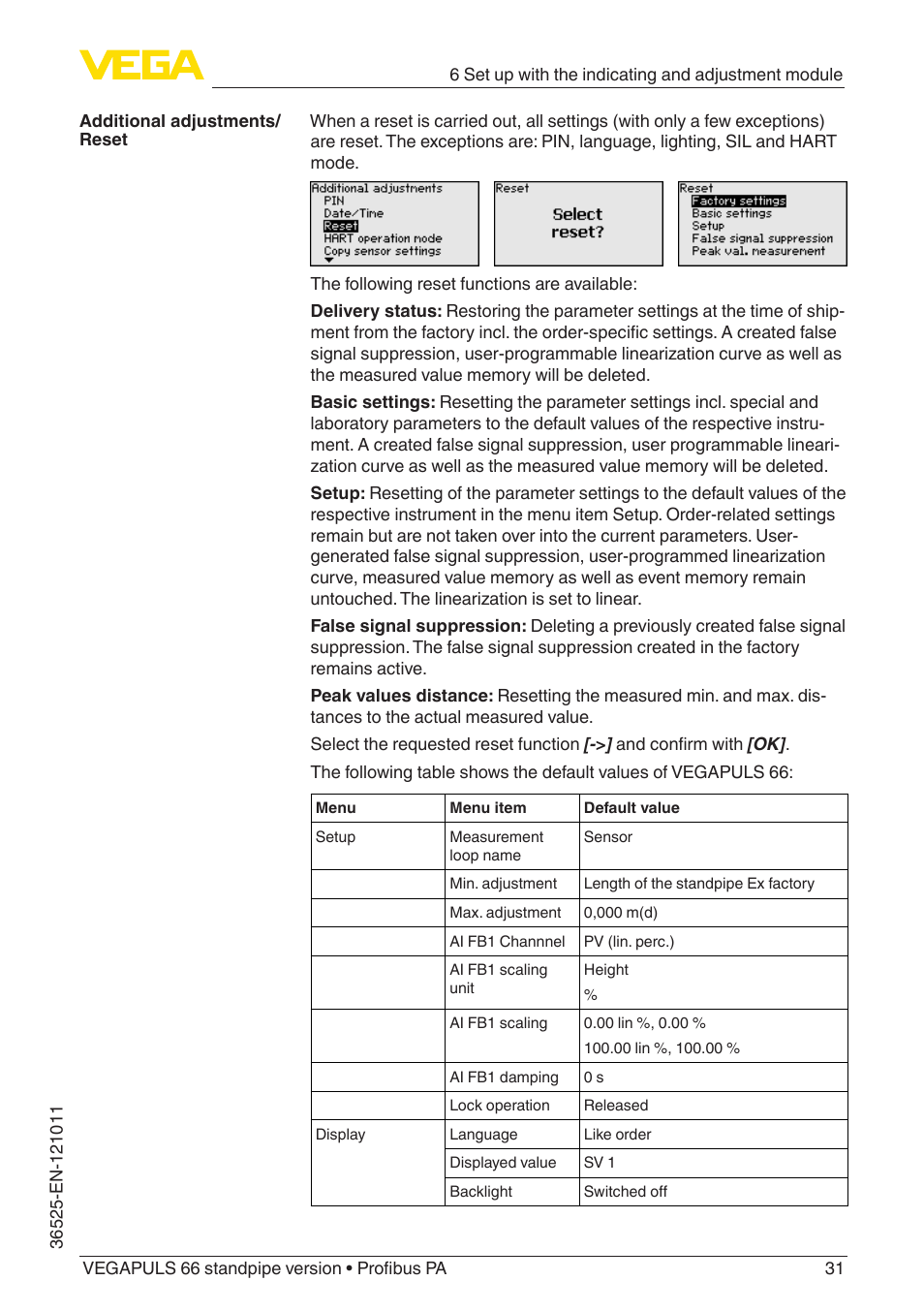 VEGA VEGAPULS 66 (≥ 2.0.0 - ≥ 4.0.0) standpipe ver. Profibus PA User Manual | Page 31 / 64