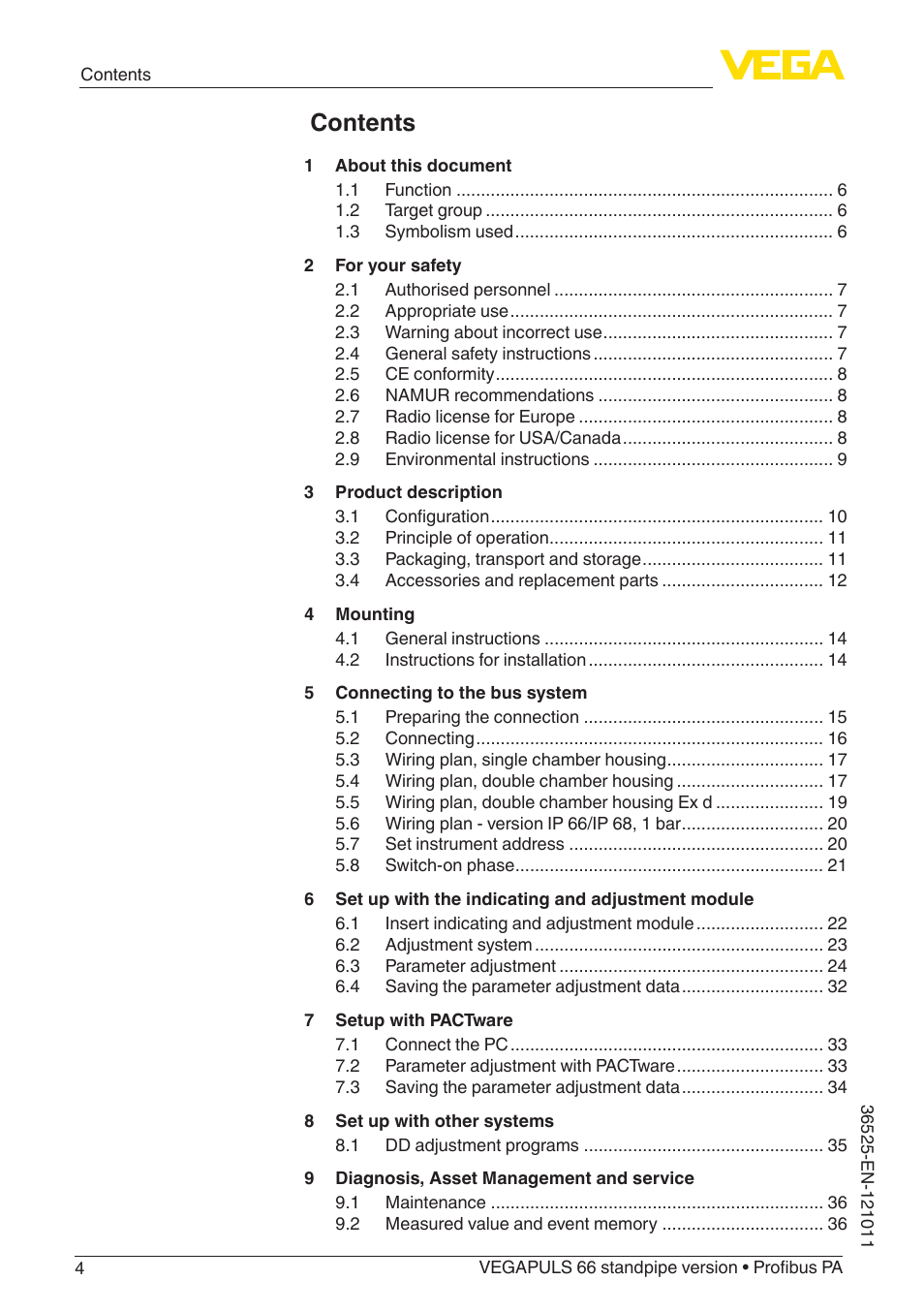 VEGA VEGAPULS 66 (≥ 2.0.0 - ≥ 4.0.0) standpipe ver. Profibus PA User Manual | Page 4 / 64