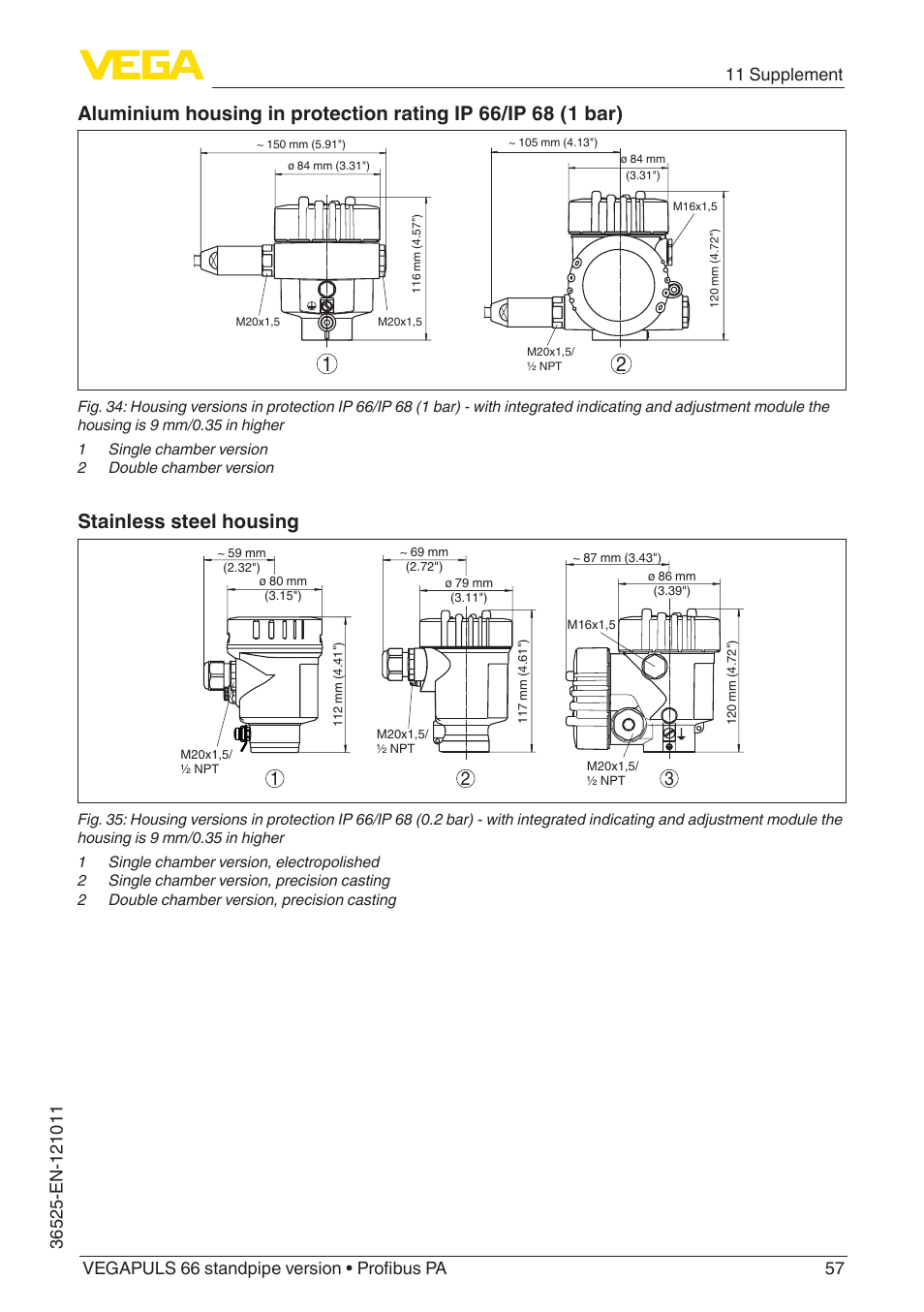 Stainless steel housing | VEGA VEGAPULS 66 (≥ 2.0.0 - ≥ 4.0.0) standpipe ver. Profibus PA User Manual | Page 57 / 64