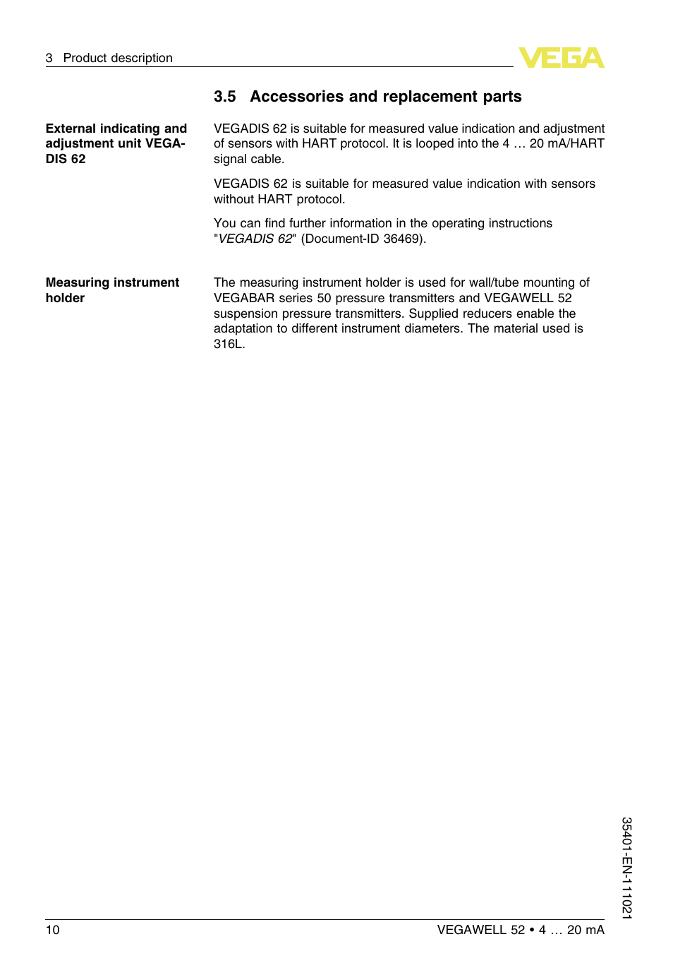 5 accessories and replacement parts | VEGA VEGAWELL 52 4 … 20 mA User Manual | Page 10 / 40
